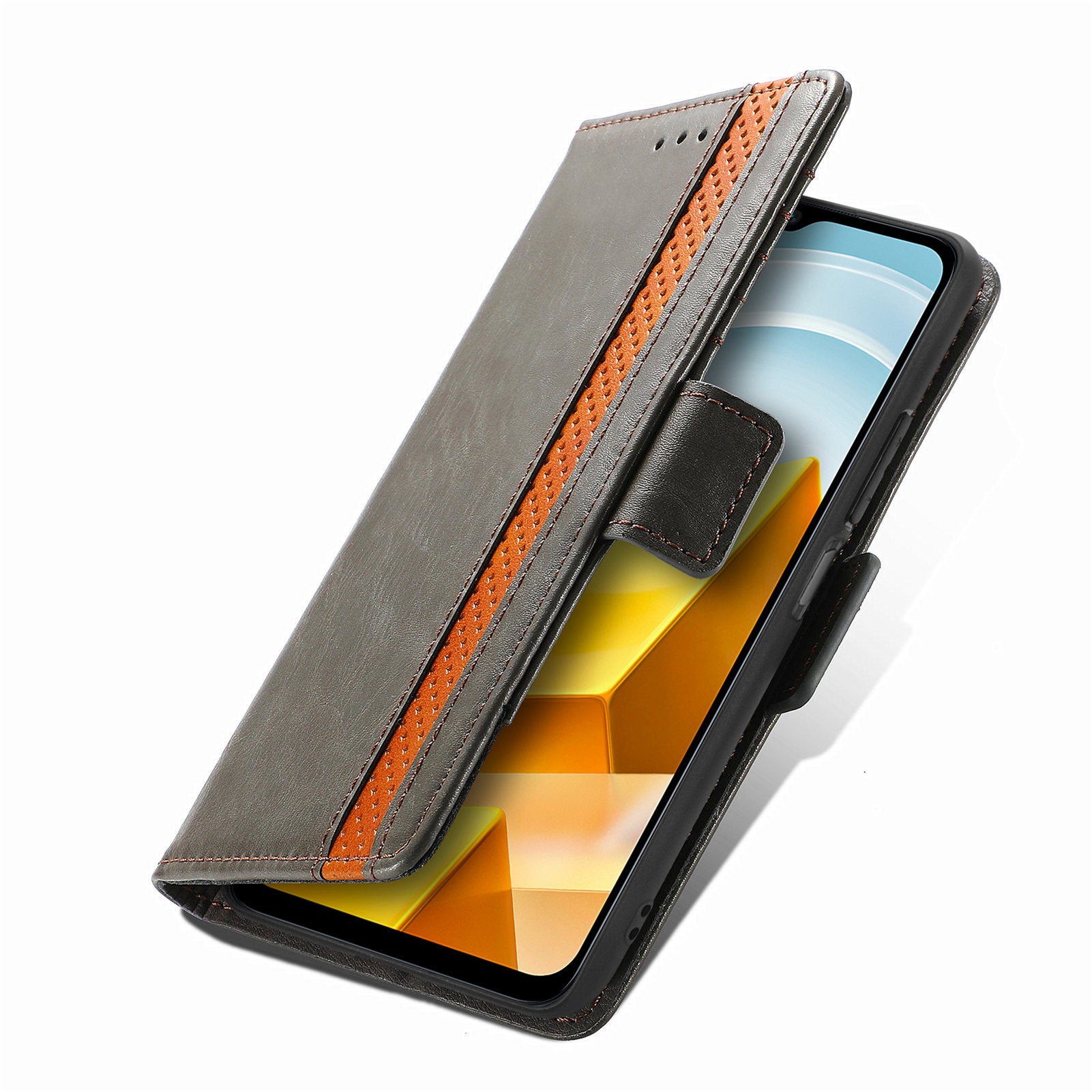 CASENEO 002 Series for Xiaomi Poco M5 4G Business Splicing PU Leather RFID Blocking Phone Case Wallet Stand Anti-drop Cover