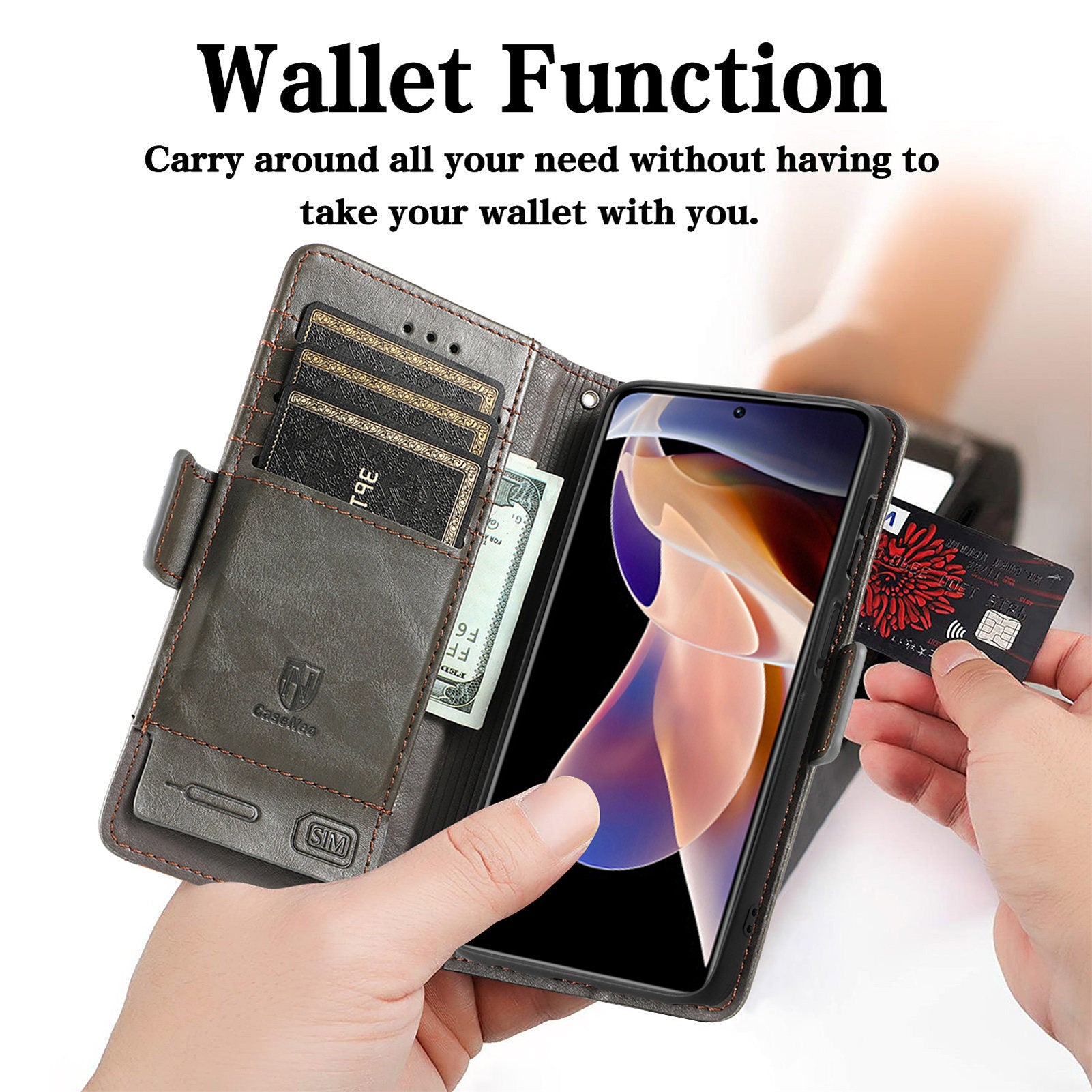 CASENEO 002 Series for Xiaomi Poco X4 NFC Redmi Note 11 Pro 5G (China) (MediaTek) RFID Blocking PU Leather Phone Case Business Splicing Wallet Stand Cover