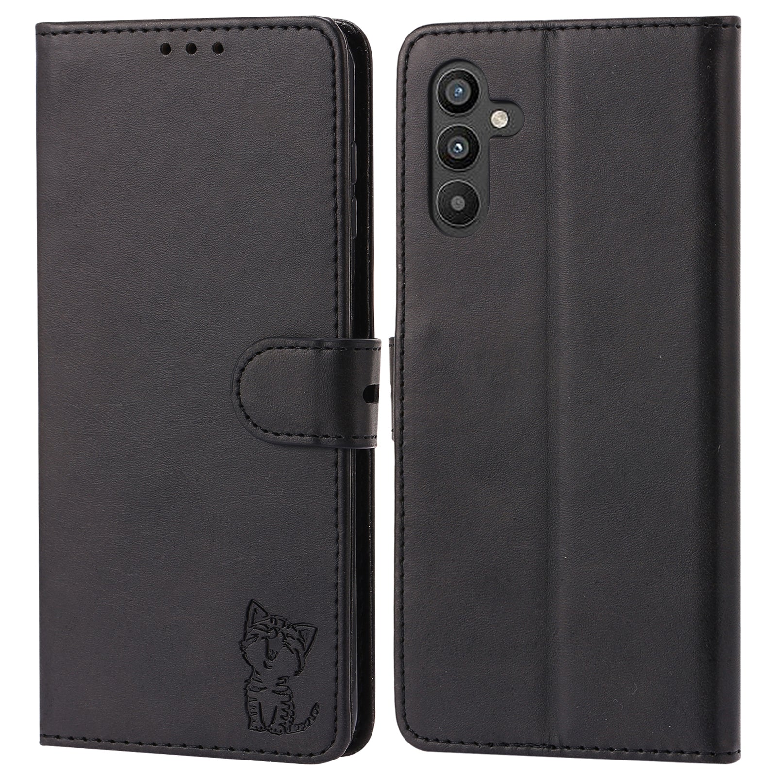 For Samsung Galaxy A34 5G Happy Cat Pattern Imprinted PU Leather Case Full Protection Phone Stand Wallet Cover