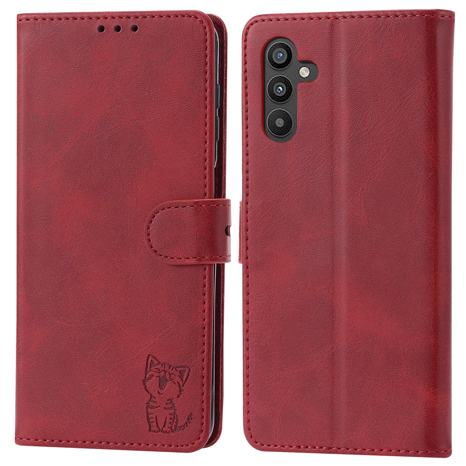 For Samsung Galaxy A34 5G Happy Cat Pattern Imprinted PU Leather Case Full Protection Phone Stand Wallet Cover