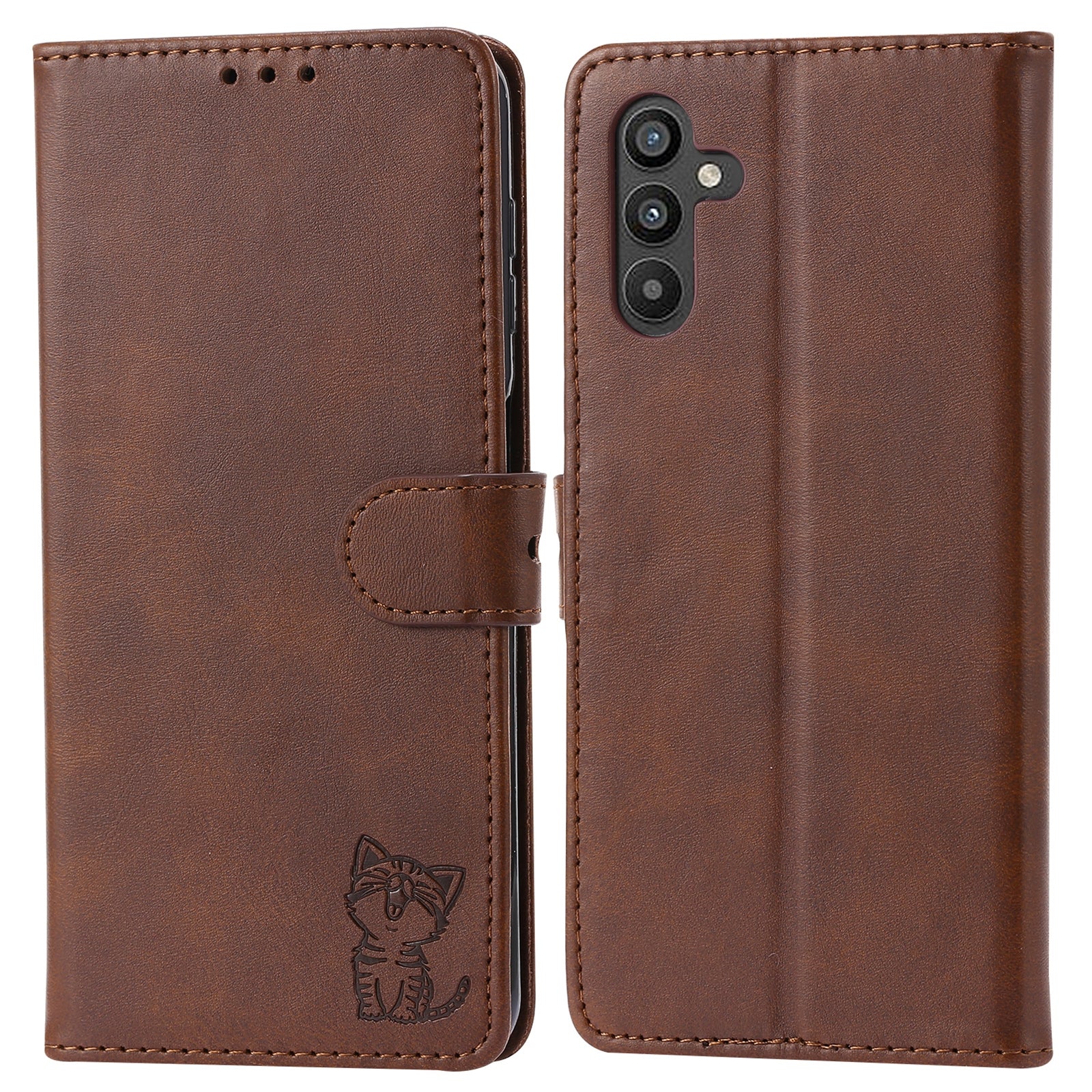 For Samsung Galaxy A34 5G Happy Cat Pattern Imprinted PU Leather Case Full Protection Phone Stand Wallet Cover