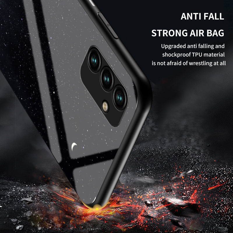 For Samsung Galaxy A34 5G Starry Sky Pattern Printing Phone Cover Tempered Glass Hard PC Soft TPU Shockproof Case