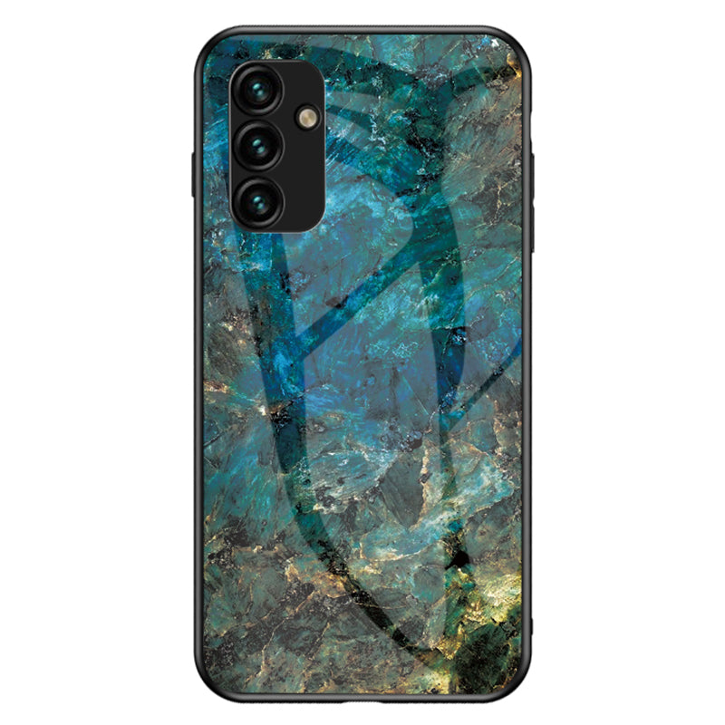For Samsung Galaxy A34 5G Marble Pattern Printing Tempered Glass PC TPU Phone Case Anti-drop Back Cover