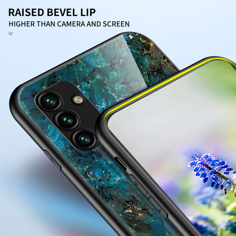 Til Samsung Galaxy A34 5G Marmormønster Udskrivning Hærdet glas PC TPU Telefon Case Anti-drop bagcover
