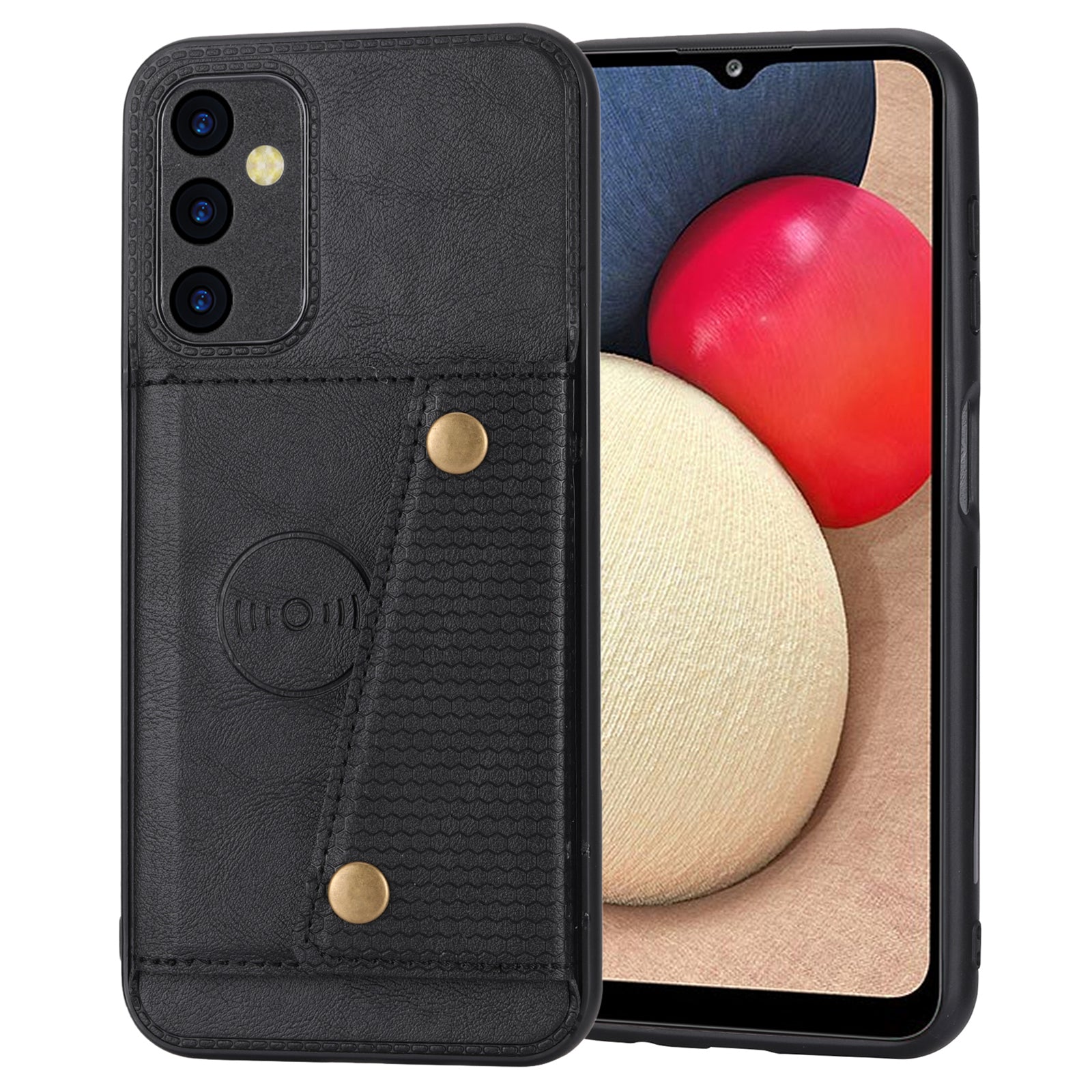 Til Samsung Galaxy A34 5G kortholder med dobbelt knap PU-læderbelagt TPU-etui Bilmontering Metalpladetelefon Kickstand Cover