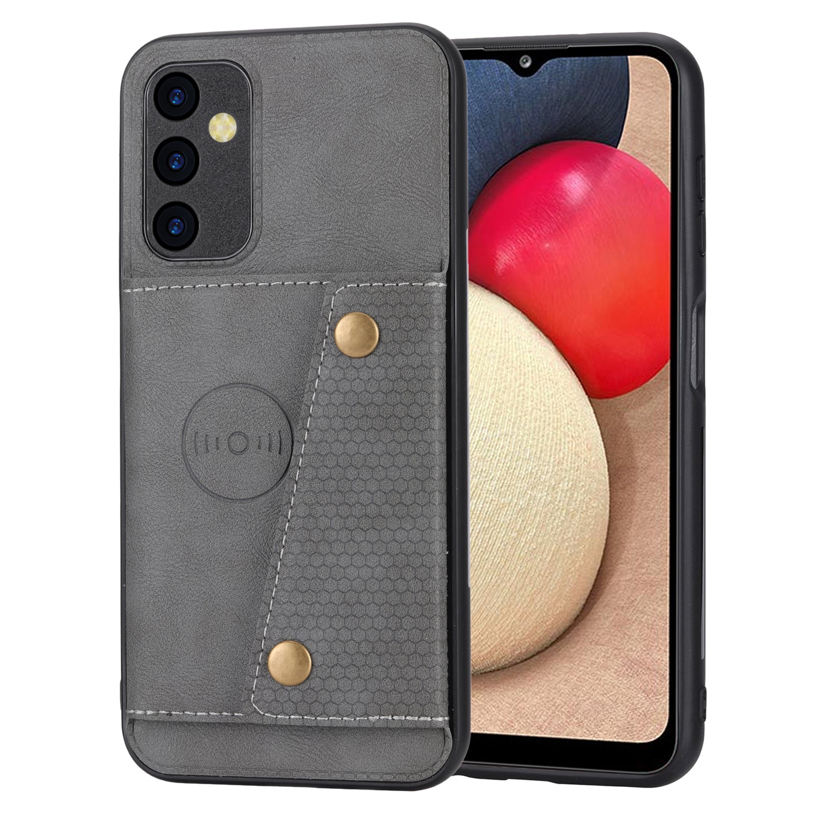 Til Samsung Galaxy A34 5G kortholder med dobbelt knap PU-læderbelagt TPU-etui Bilmontering Metalpladetelefon Kickstand Cover