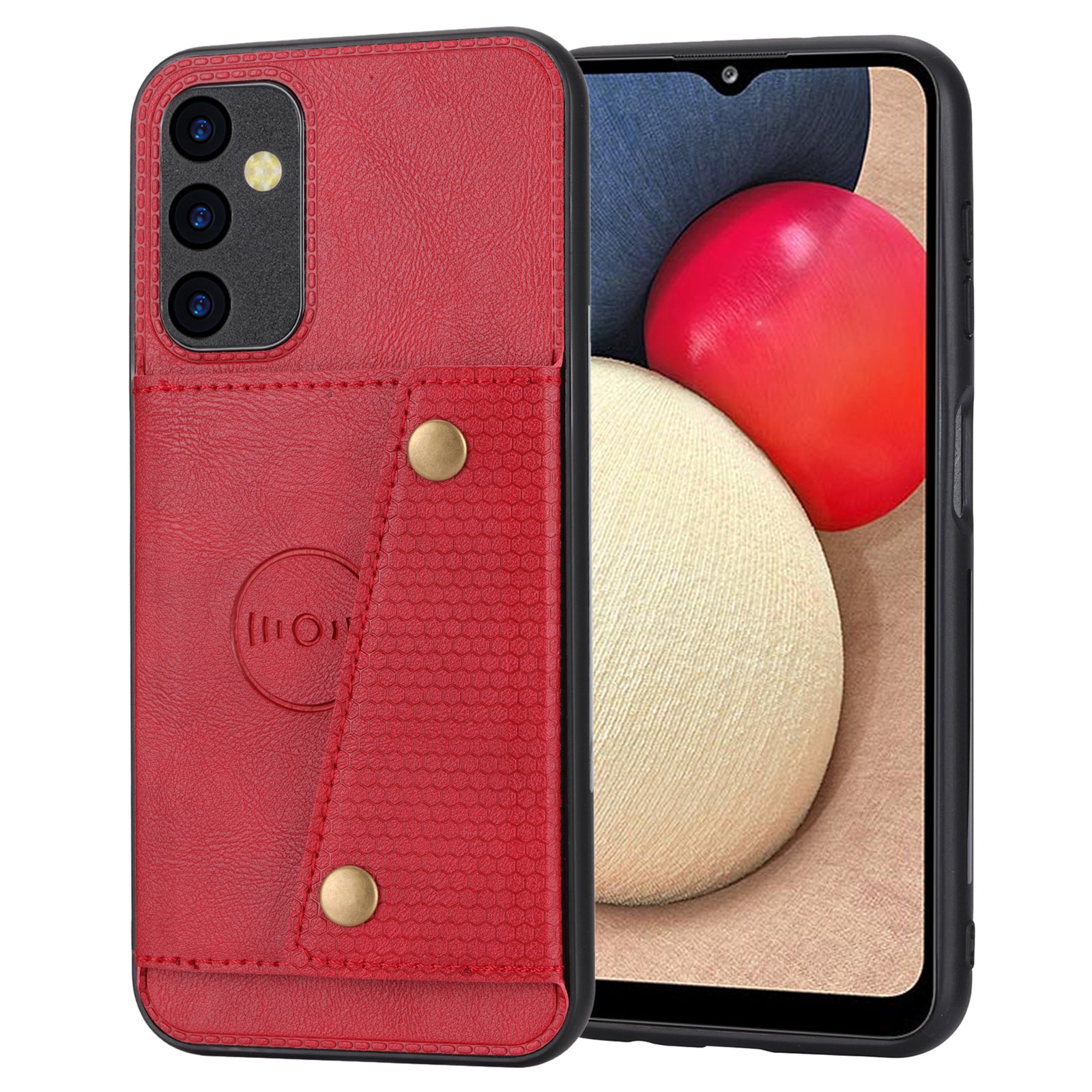 Til Samsung Galaxy A34 5G kortholder med dobbelt knap PU-læderbelagt TPU-etui Bilmontering Metalpladetelefon Kickstand Cover
