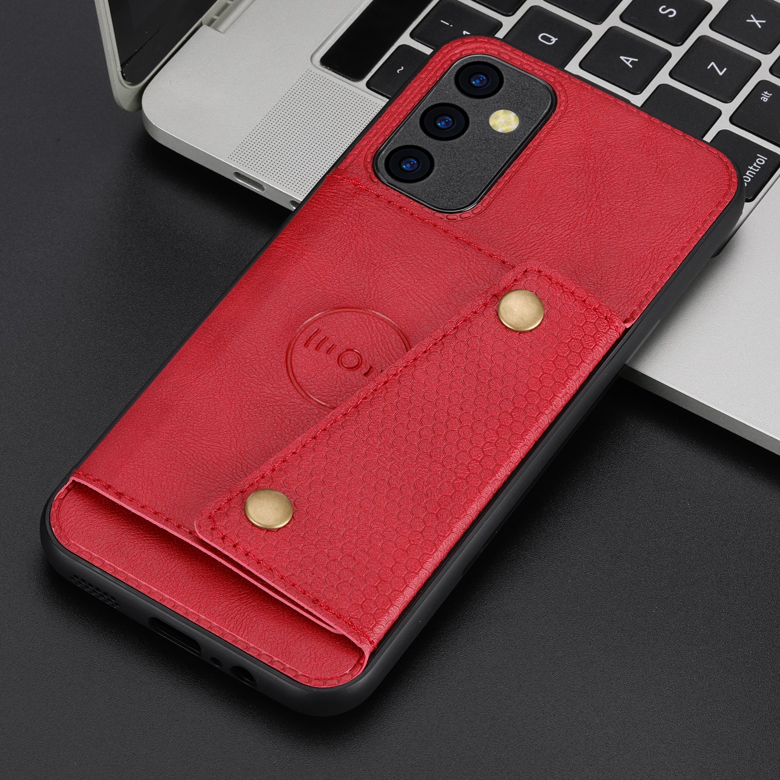 Til Samsung Galaxy A34 5G kortholder med dobbelt knap PU-læderbelagt TPU-etui Bilmontering Metalpladetelefon Kickstand Cover