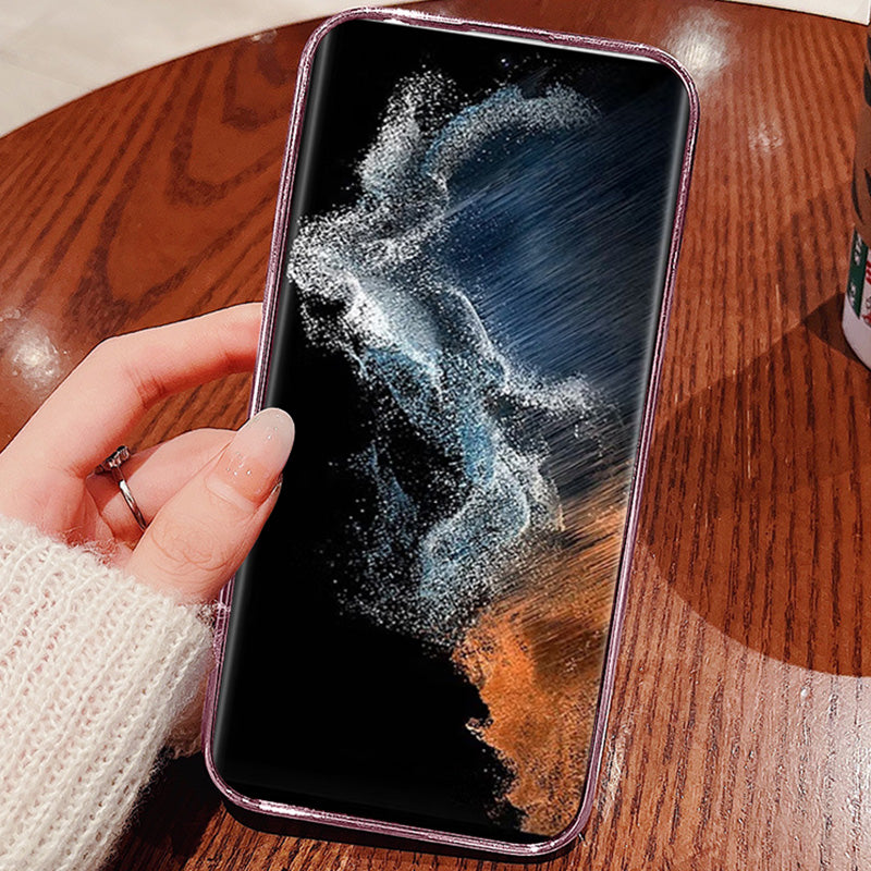 For Samsung Galaxy S22 Ultra 5G Anti-Shock Glitter Powder Flexible TPU Cell Phone Cover Flower Pattern Decor Rhinestone Phone Case Shell