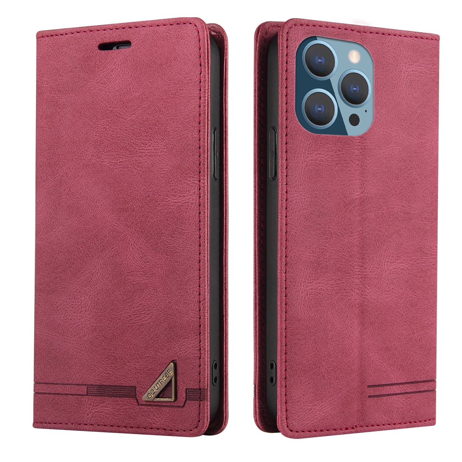 GQ.UTROBE 008 Series For iPhone 14 Pro Max RFID Blocking Skin-touch Feeling Fully Wrapped PU Leather Stand Wallet Phone Case
