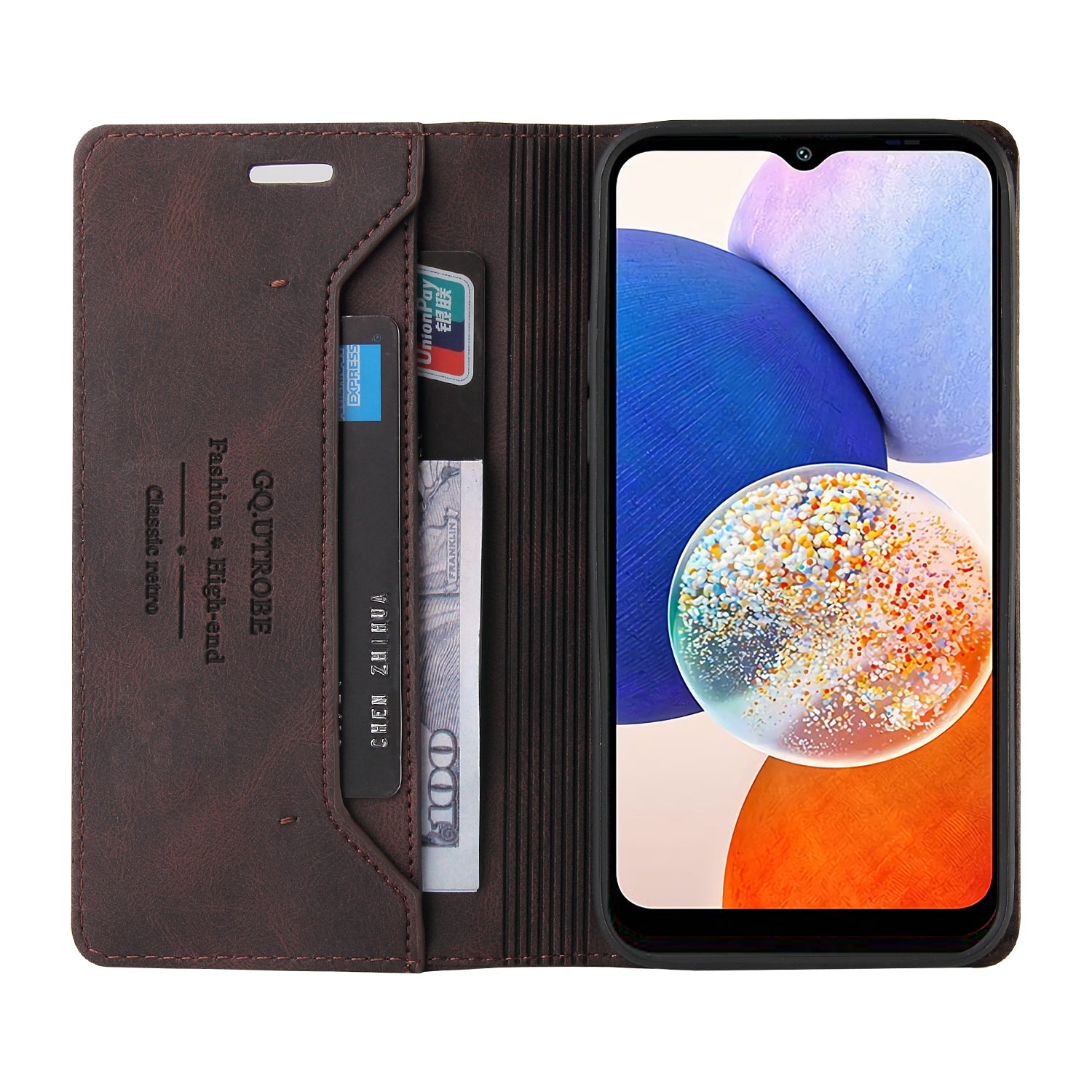 GQ.UTROBE 008 Series For Samsung Galaxy A14 5G RFID Blocking Skin-touch Feeling Full Coverage PU Leather Stand Wallet Phone Case