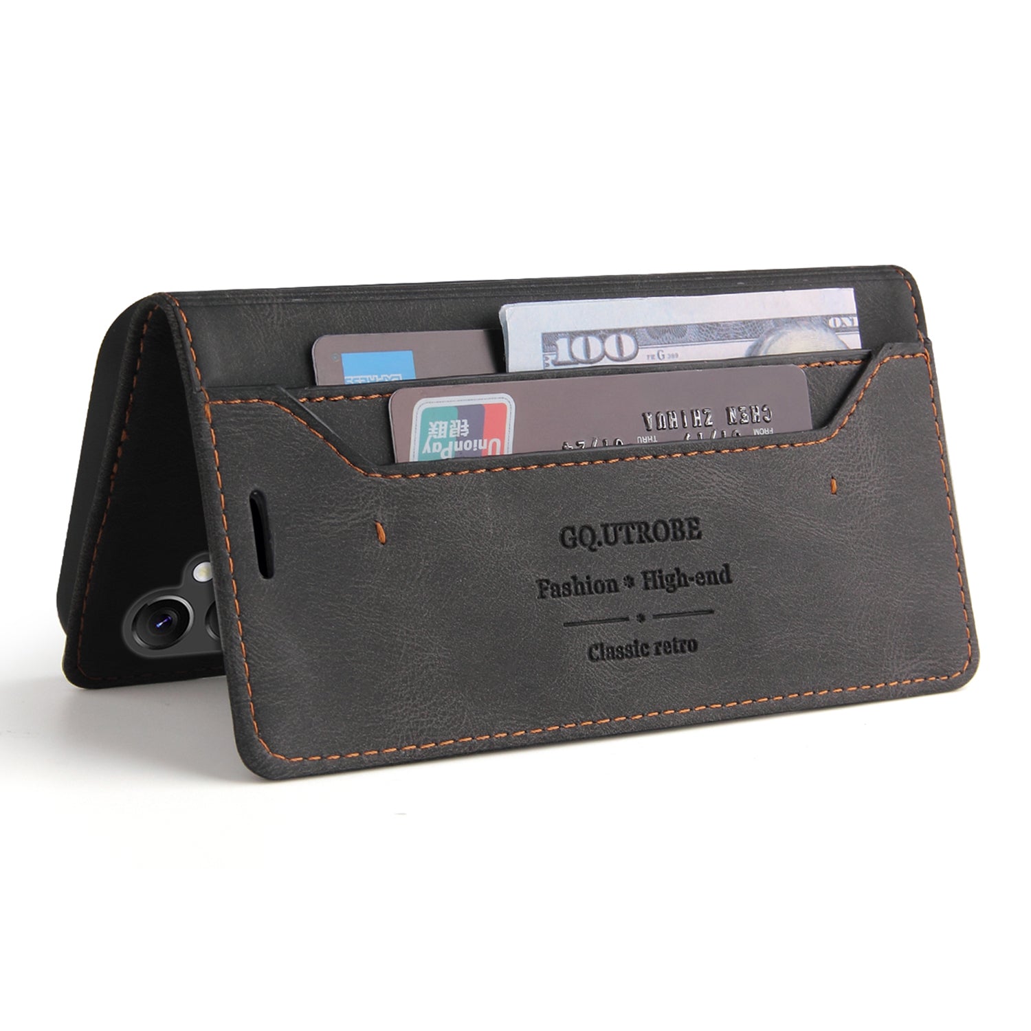 GQ.UTROBE 008 Series For Samsung Galaxy A14 5G RFID Blocking Skin-touch Feeling Full Coverage PU Leather Stand Wallet Phone Case