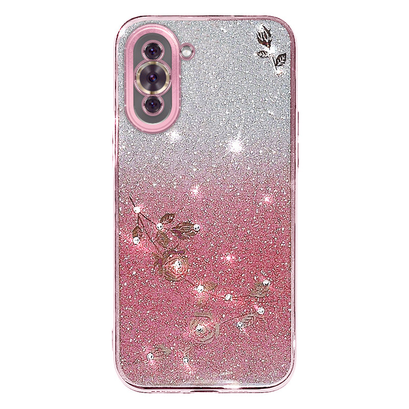Flower Pattern Glitter Powder TPU Case for Huawei nova 10 4G Rhinestone Gradient Color Protective Phone Cover