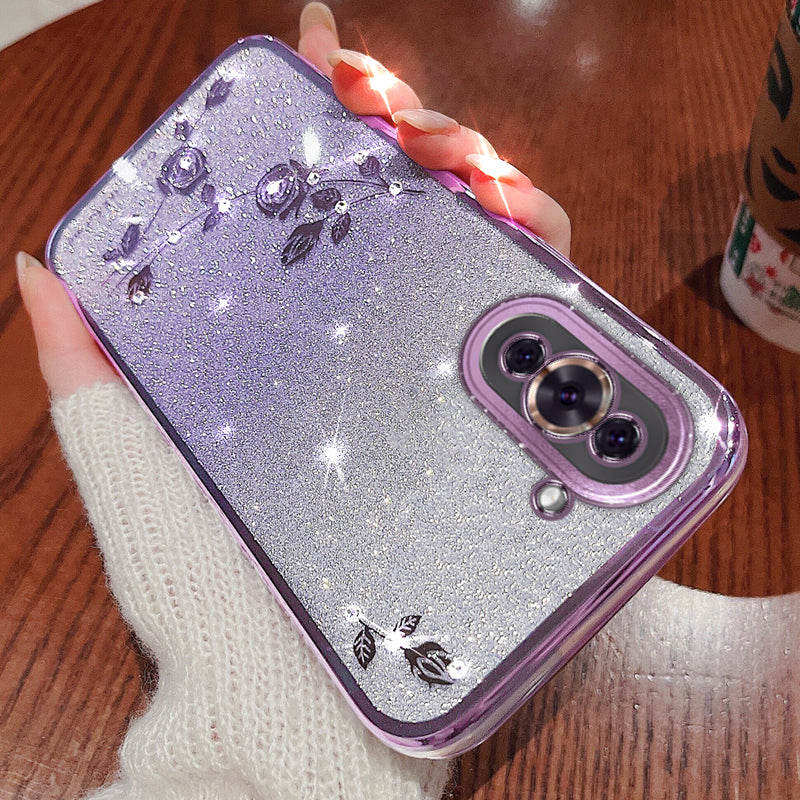 Flower Pattern Glitter Powder TPU Case for Huawei nova 10 4G Rhinestone Gradient Color Protective Phone Cover