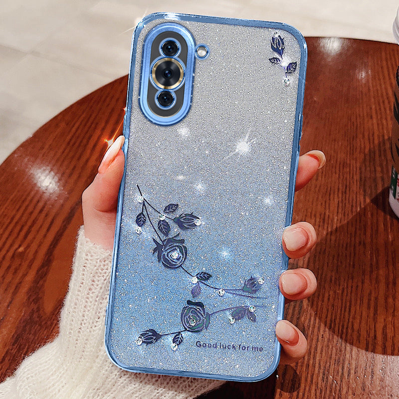 Flower Pattern Glitter Powder TPU Case for Huawei nova 10 4G Rhinestone Gradient Color Protective Phone Cover