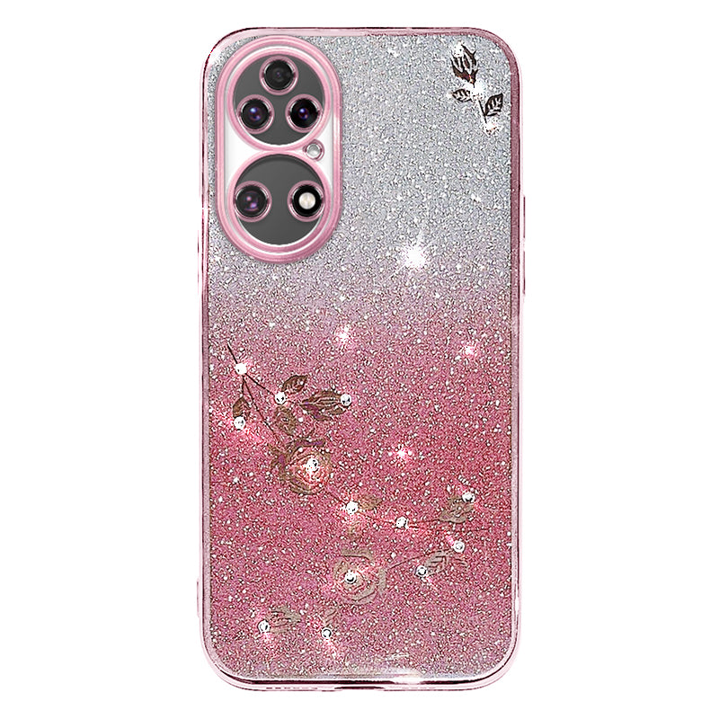 For Huawei P50 4G Flower Pattern Gradient Color Glitter Powder TPU Case Rhinestone Decor Smartphone Cover