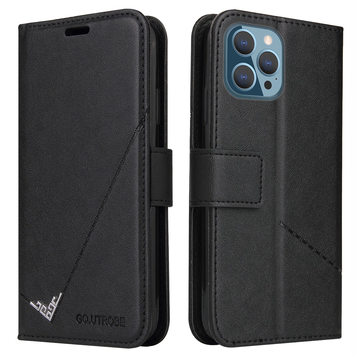 GQ.UTROBE For iPhone 14 Pro PU Leather Phone Case Anti-scratch Wallet Stand Cover with Rectangular Metal Decor