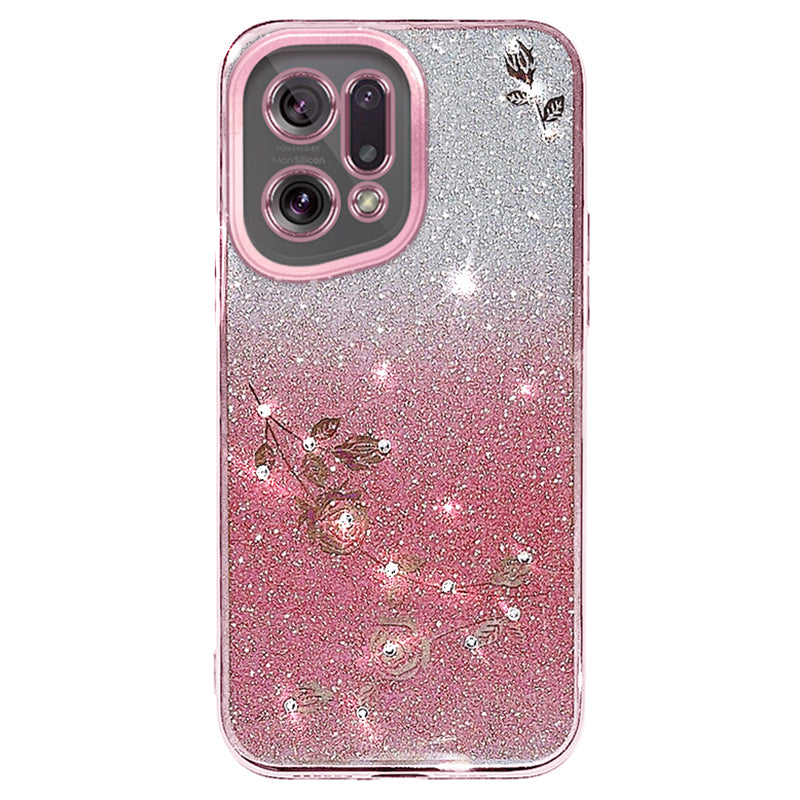 TPU Phone Case for Oppo Find X5 Flower Pattern Rhinestone Gradient Color Glitter Powder Back Cover