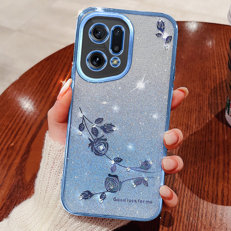 TPU Phone Case for Oppo Find X5 Flower Pattern Rhinestone Gradient Color Glitter Powder Back Cover