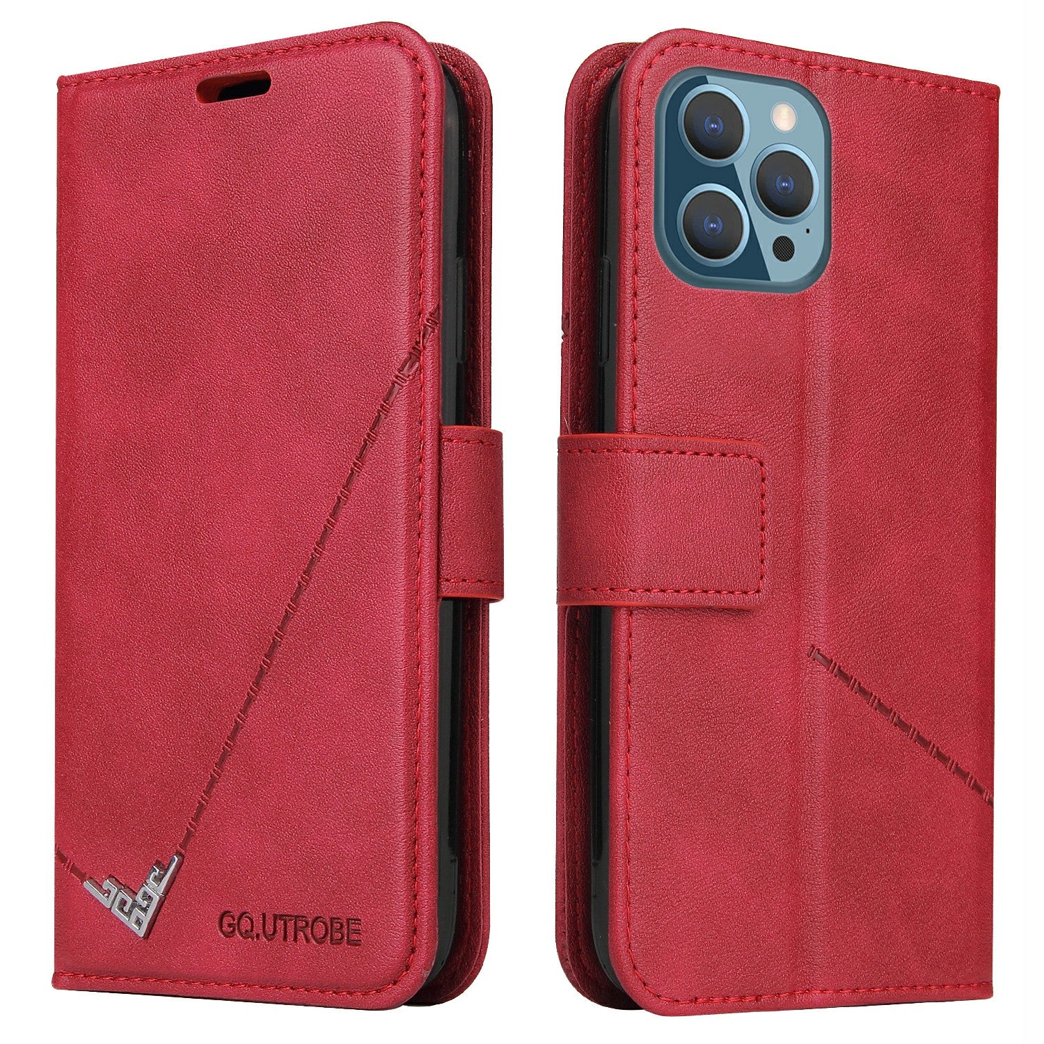 GQ.UTROBE For iPhone 14 Pro Max PU Leather Wallet Case Rectangular Metal Decor Folio Flip Foldable Stand Phone Cover