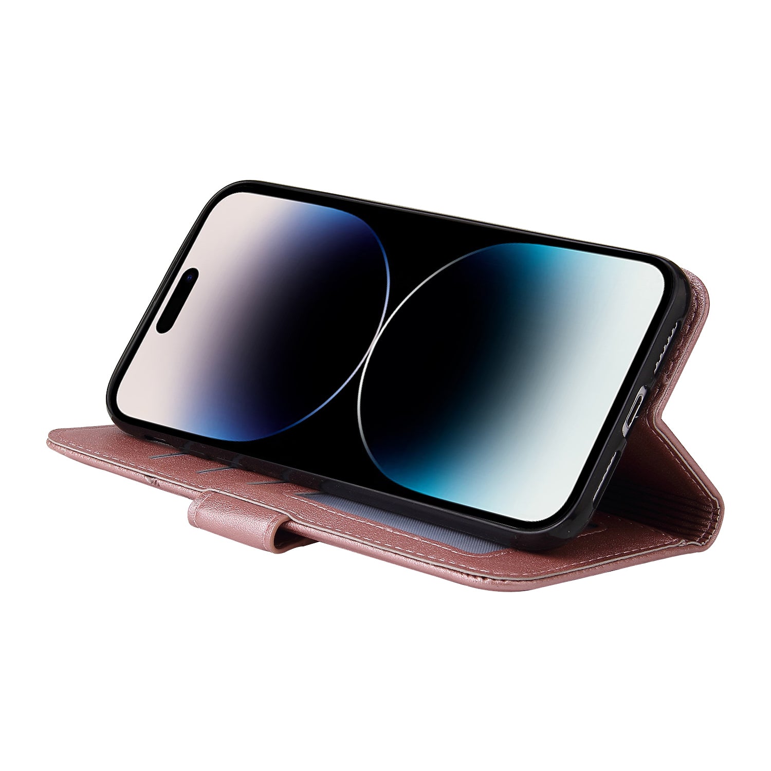 GQ.UTROBE For iPhone 14 Pro Max PU Leather Wallet Case Rectangular Metal Decor Folio Flip Foldable Stand Phone Cover