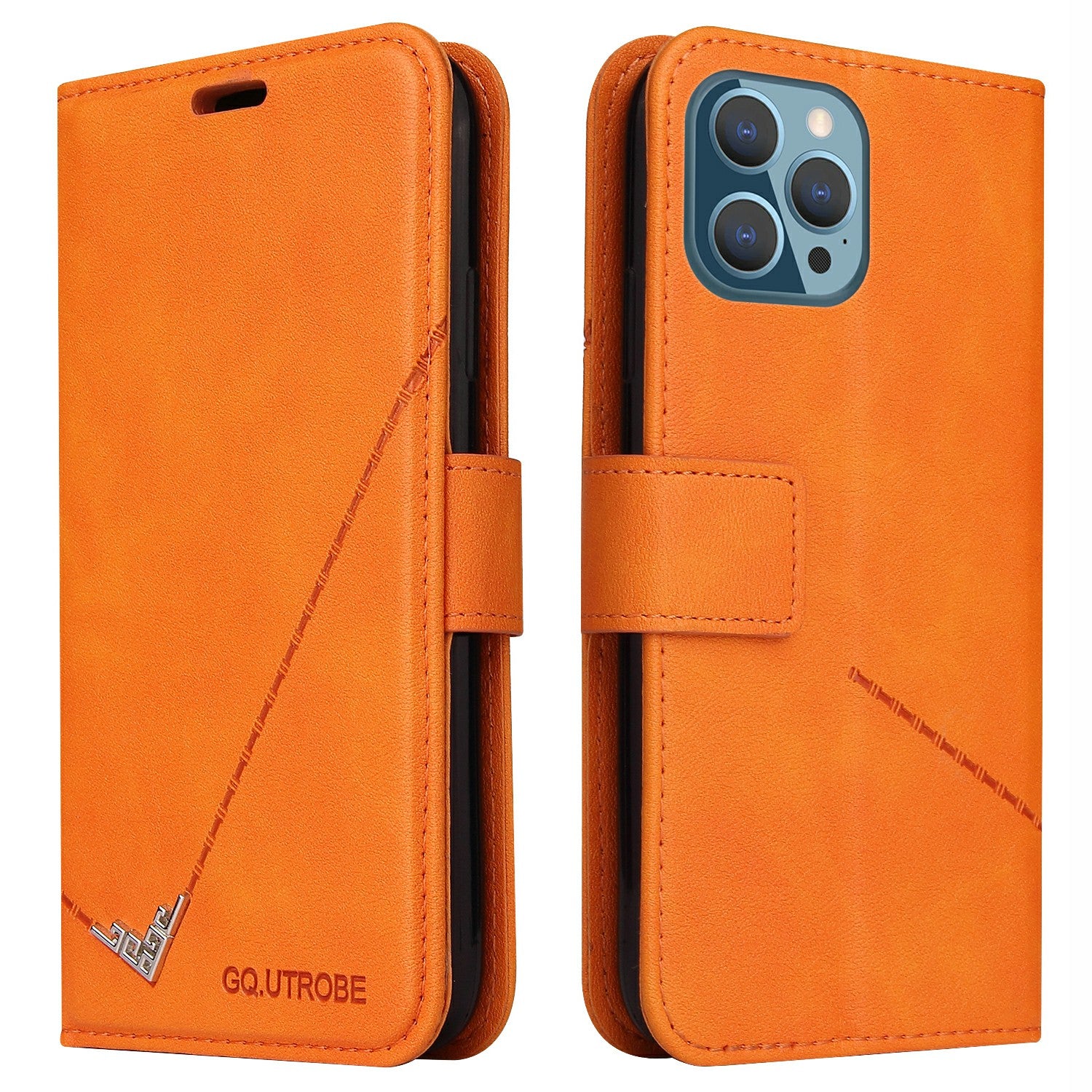 GQ.UTROBE For iPhone 14 Pro Max PU Leather Wallet Case Rectangular Metal Decor Folio Flip Foldable Stand Phone Cover