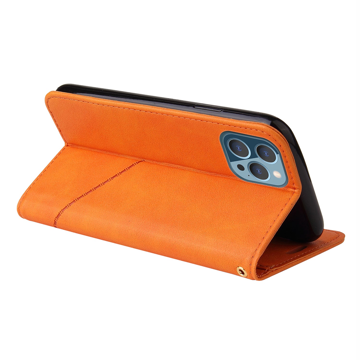 GQ.UTROBE For iPhone 14 Pro Max PU Leather Wallet Case Rectangular Metal Decor Folio Flip Foldable Stand Phone Cover