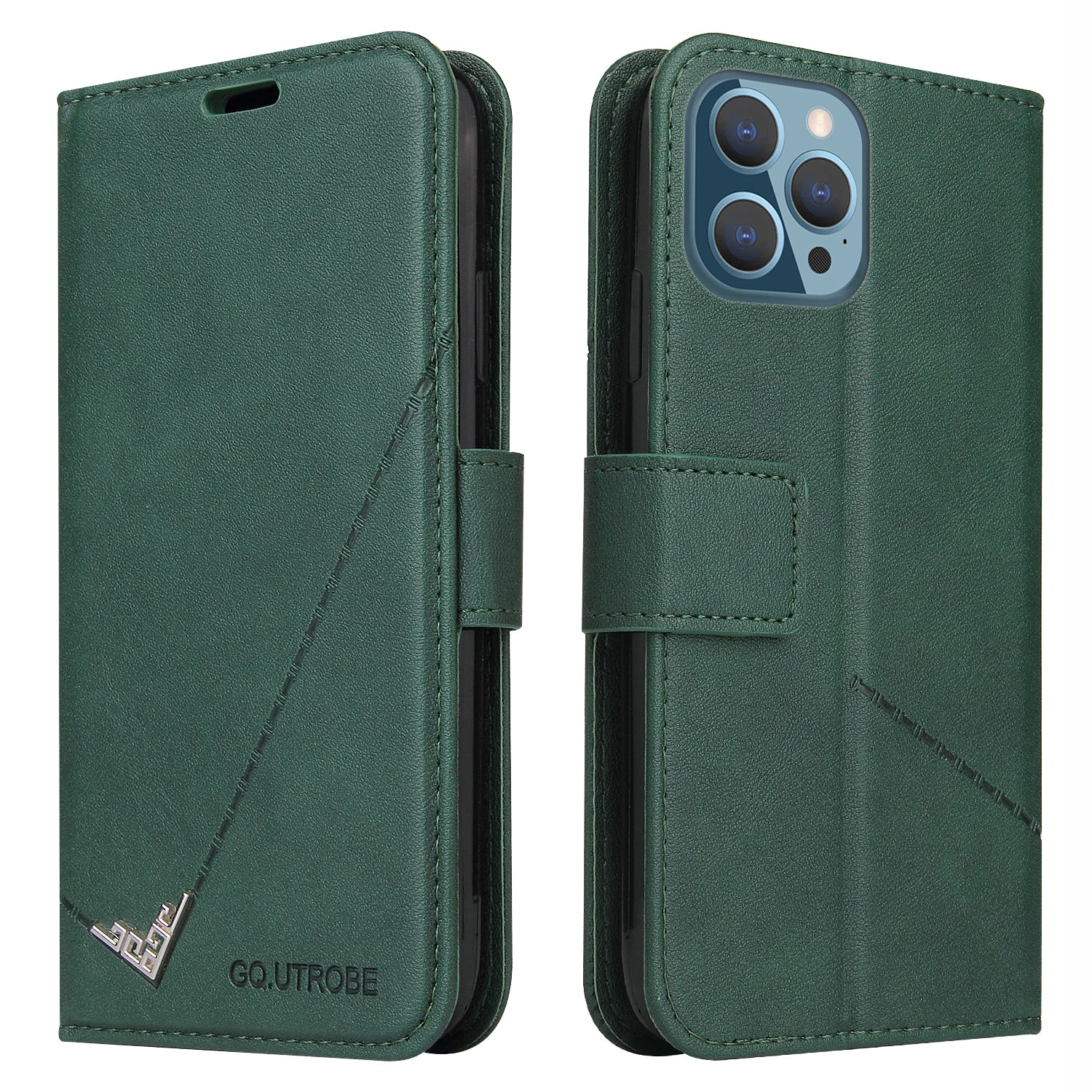 GQ.UTROBE For iPhone 14 Pro Max PU Leather Wallet Case Rectangular Metal Decor Folio Flip Foldable Stand Phone Cover