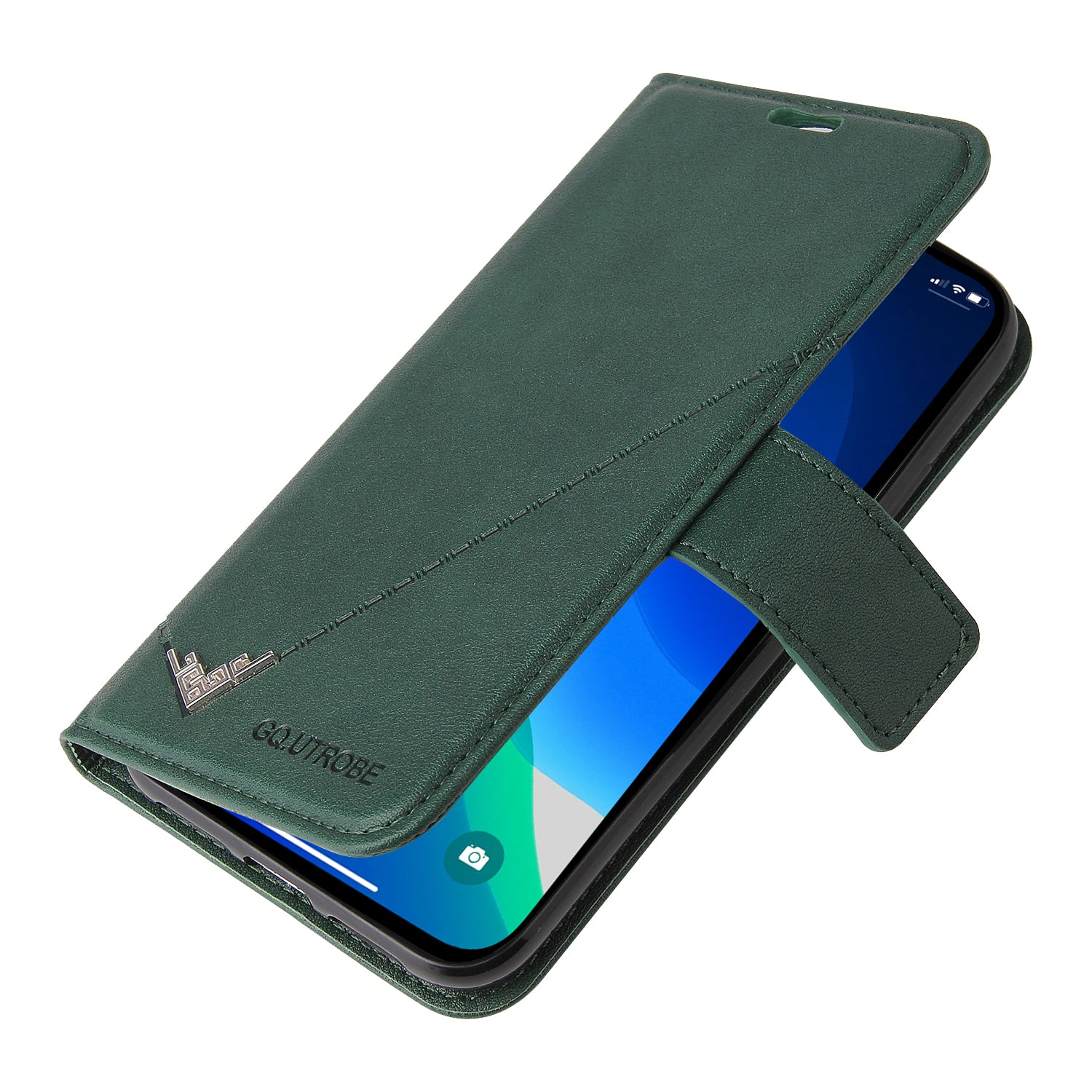 GQ.UTROBE For iPhone 14 Pro Max PU Leather Wallet Case Rectangular Metal Decor Folio Flip Foldable Stand Phone Cover