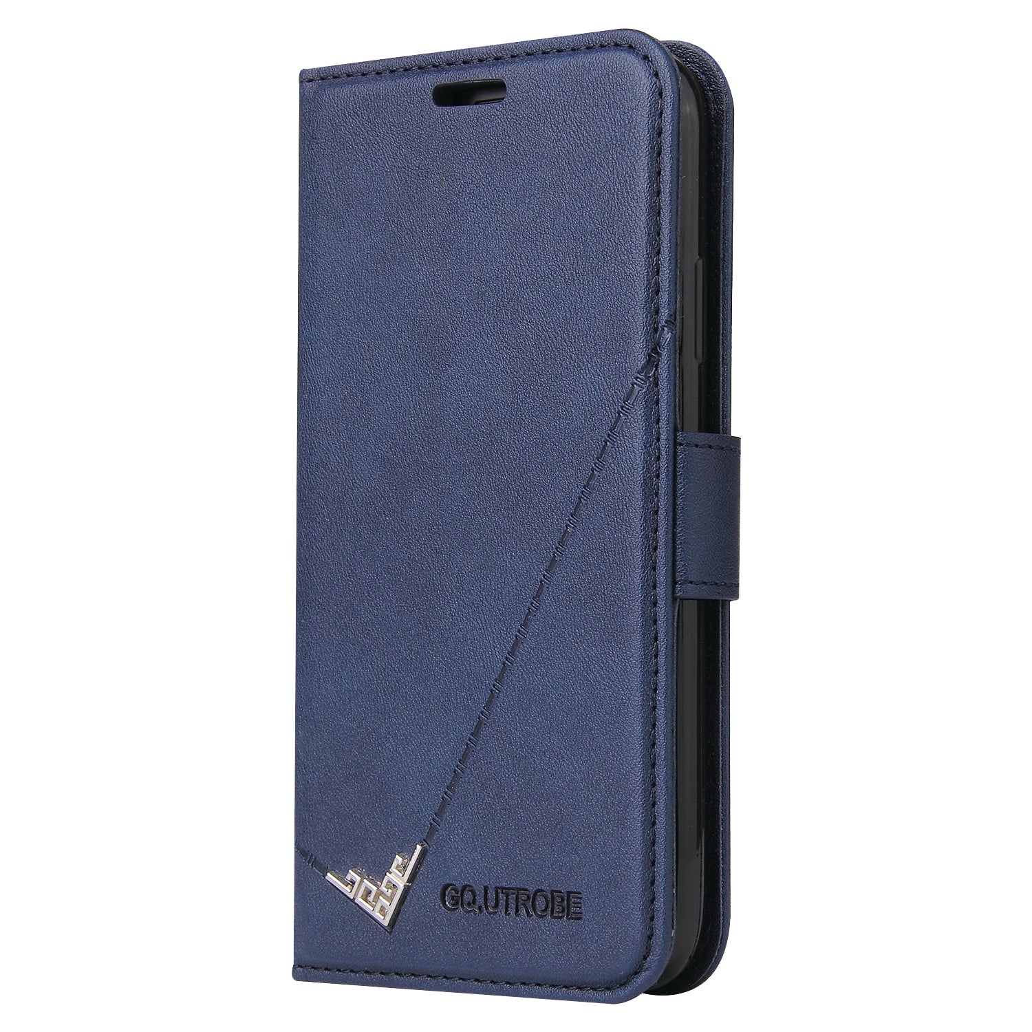 GQ.UTROBE For iPhone 14 Pro Max PU Leather Wallet Case Rectangular Metal Decor Folio Flip Foldable Stand Phone Cover