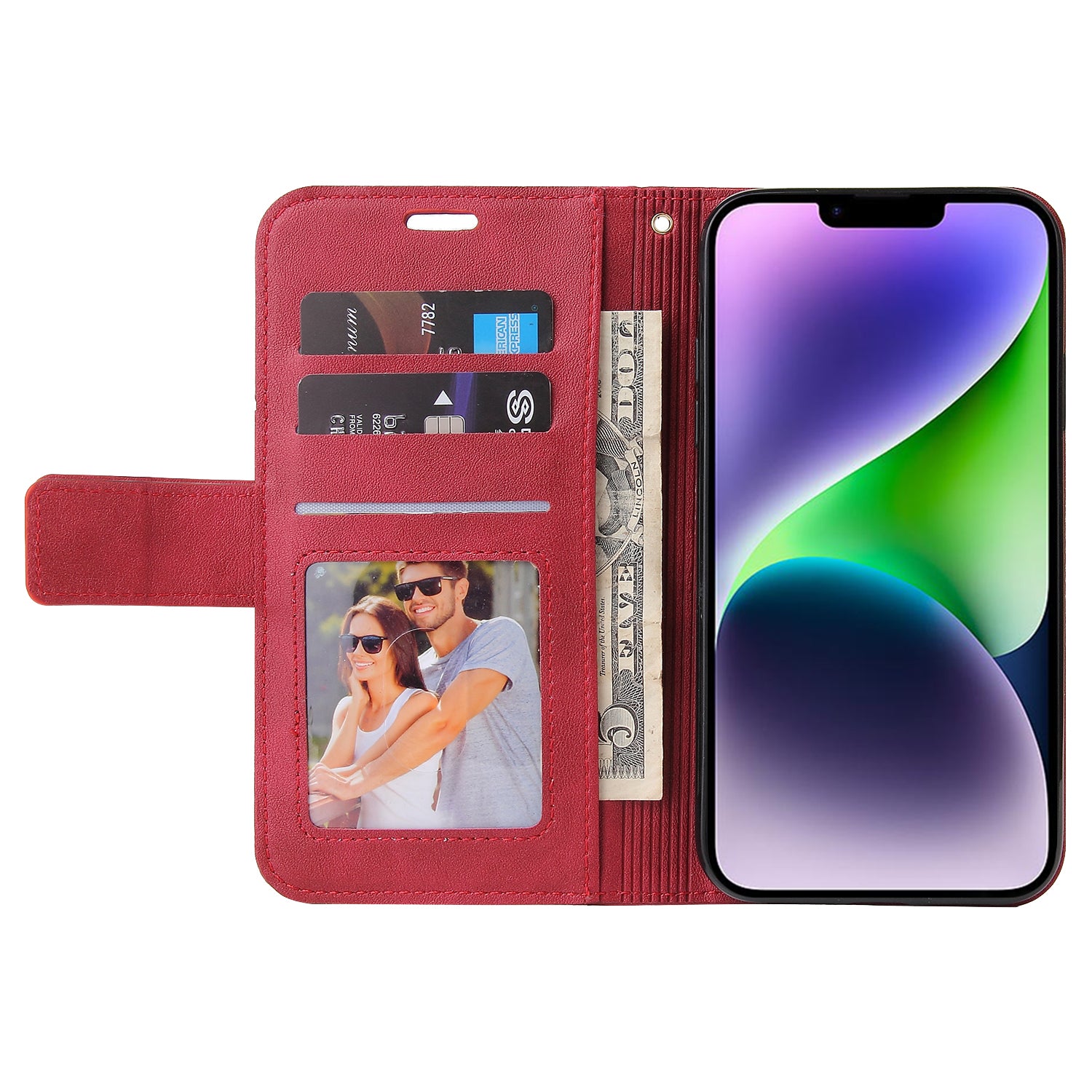 GQ.UTROBE For iPhone 14 Plus Wallet Stand PU Leather Case Rectangular Metal Decor Cell Phone Cover