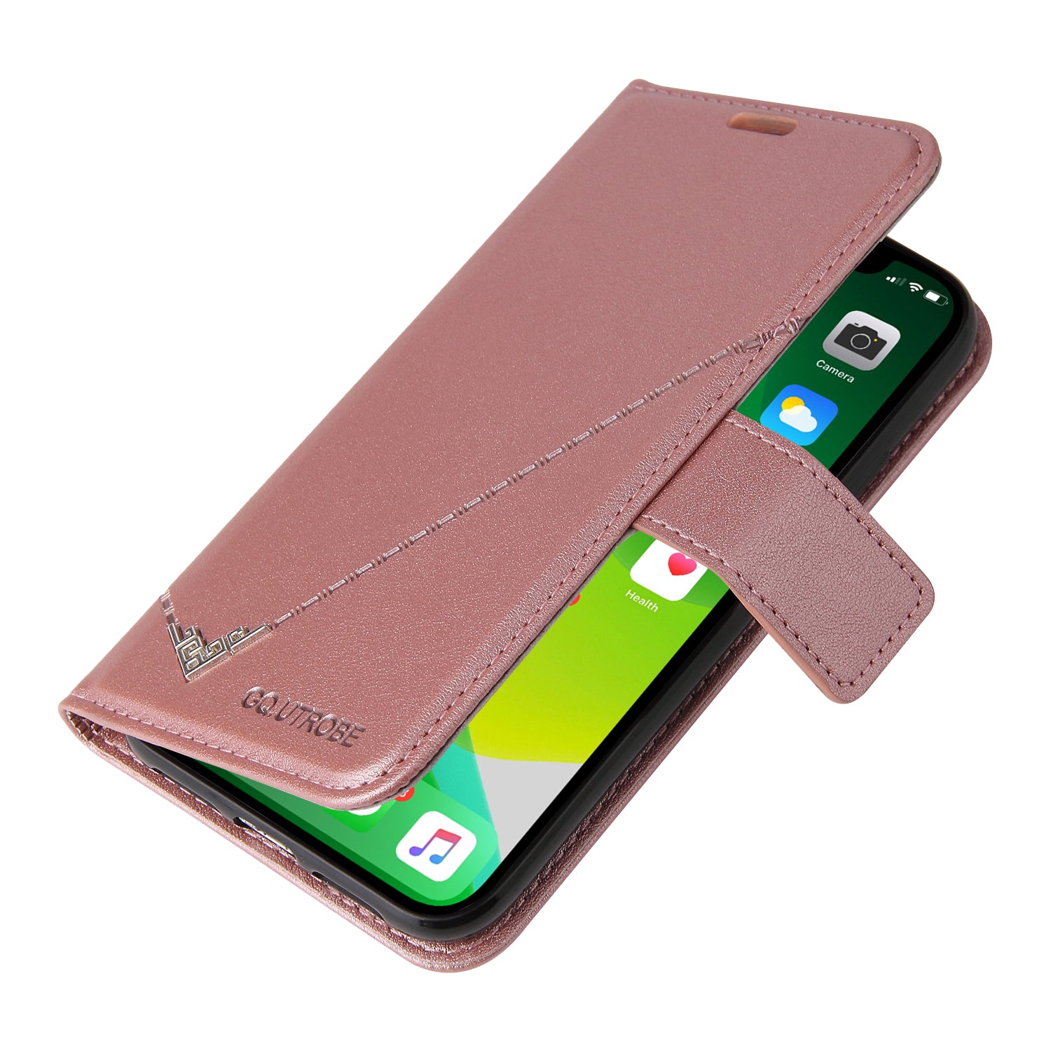 GQ.UTROBE For iPhone 14 Plus Wallet Stand PU Leather Case Rectangular Metal Decor Cell Phone Cover