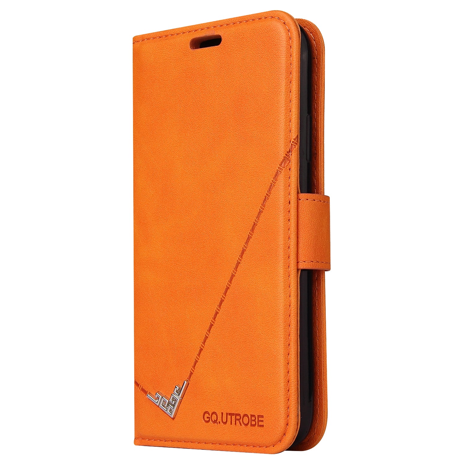 GQ.UTROBE For iPhone 14 Plus Wallet Stand PU Leather Case Rectangular Metal Decor Cell Phone Cover