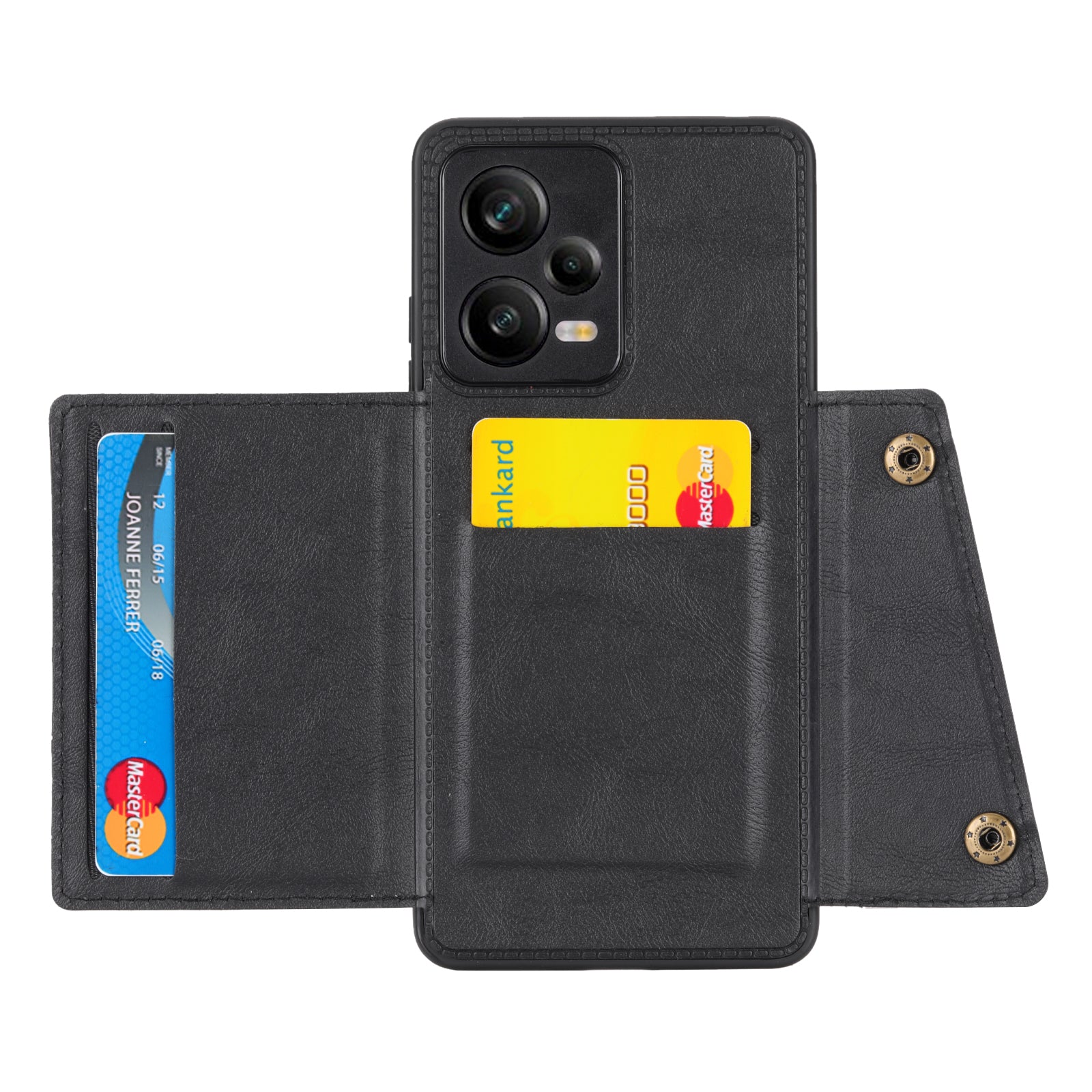 For Xiaomi Redmi Note 12 5G (Global) (India) (China) Poco X5 5G Dual Button Card Holder PU Leather Coated TPU Case Kickstand Phone Cover with Built-in Metal Sheet