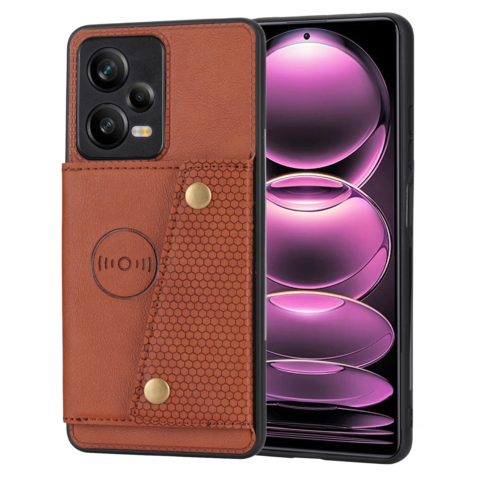 For Xiaomi Redmi Note 12 Pro 5G Kickstand Dual Button Card Holder Phone Cover Leather Coated TPU Case with Built-in Metal Sheet