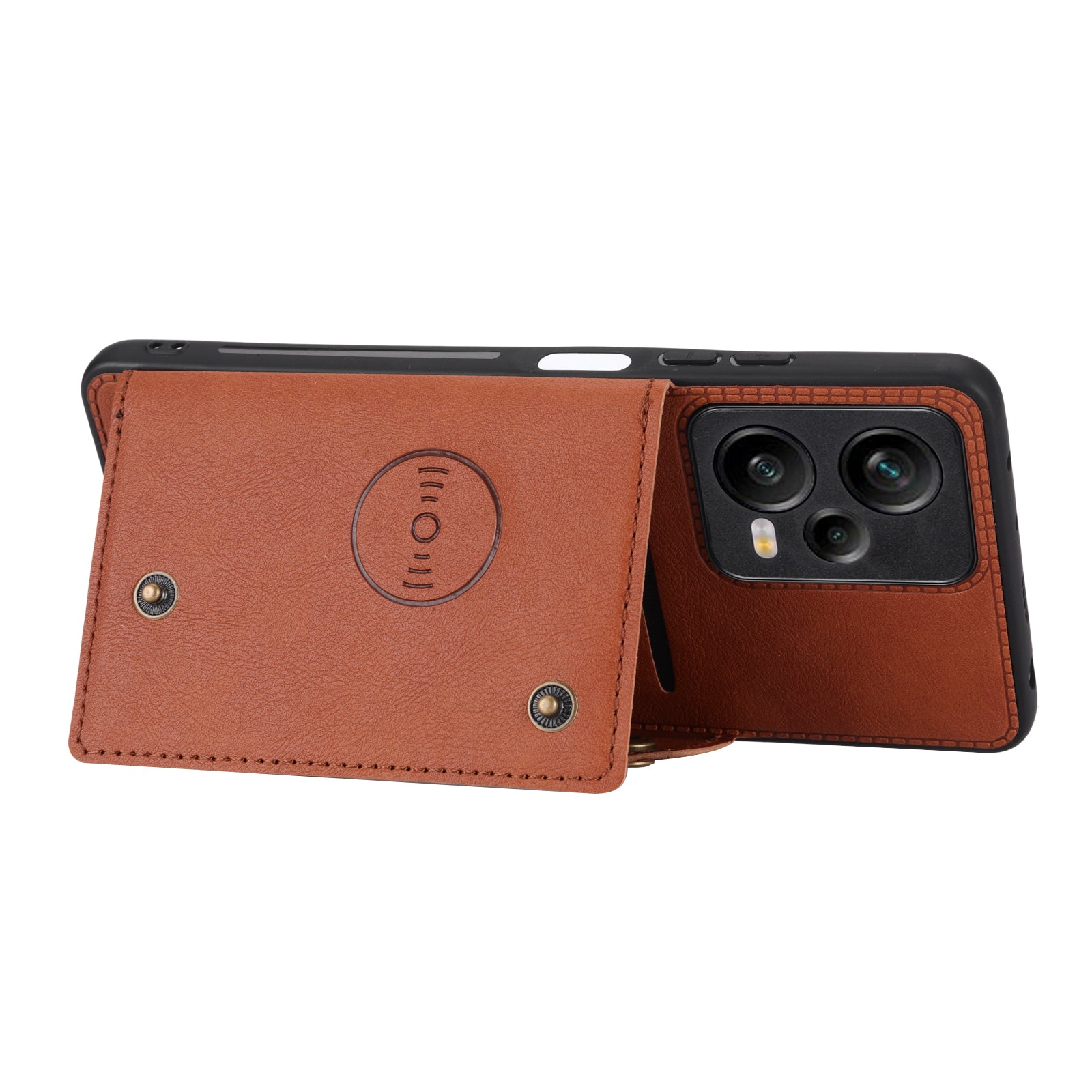 For Xiaomi Redmi Note 12 Pro 5G Kickstand Dual Button Card Holder Phone Cover Leather Coated TPU Case with Built-in Metal Sheet