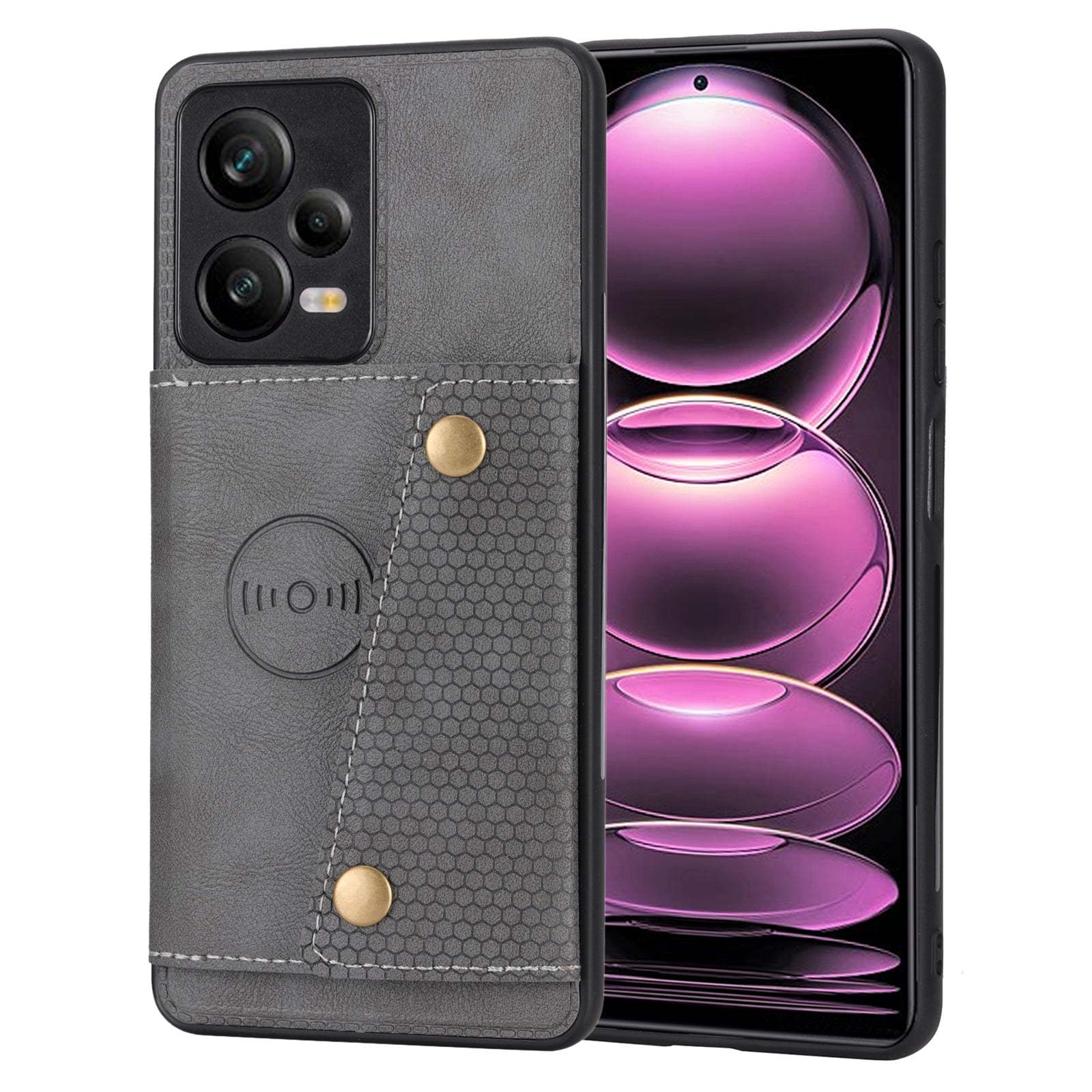 For Xiaomi Redmi Note 12 Pro 5G Kickstand Dual Button Card Holder Phone Cover Leather Coated TPU Case with Built-in Metal Sheet