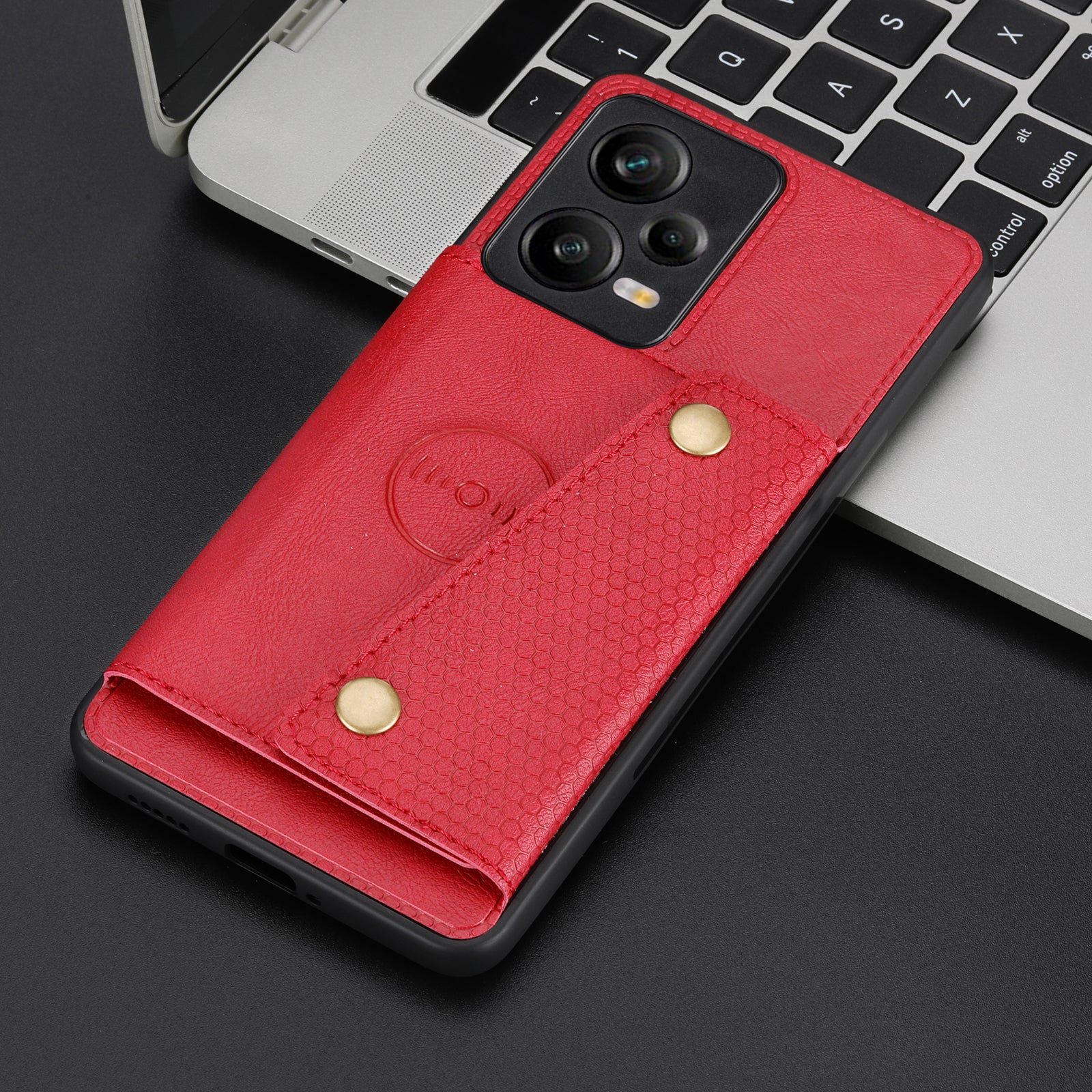 For Xiaomi Redmi Note 12 Pro 5G Kickstand Dual Button Card Holder Phone Cover Leather Coated TPU Case with Built-in Metal Sheet