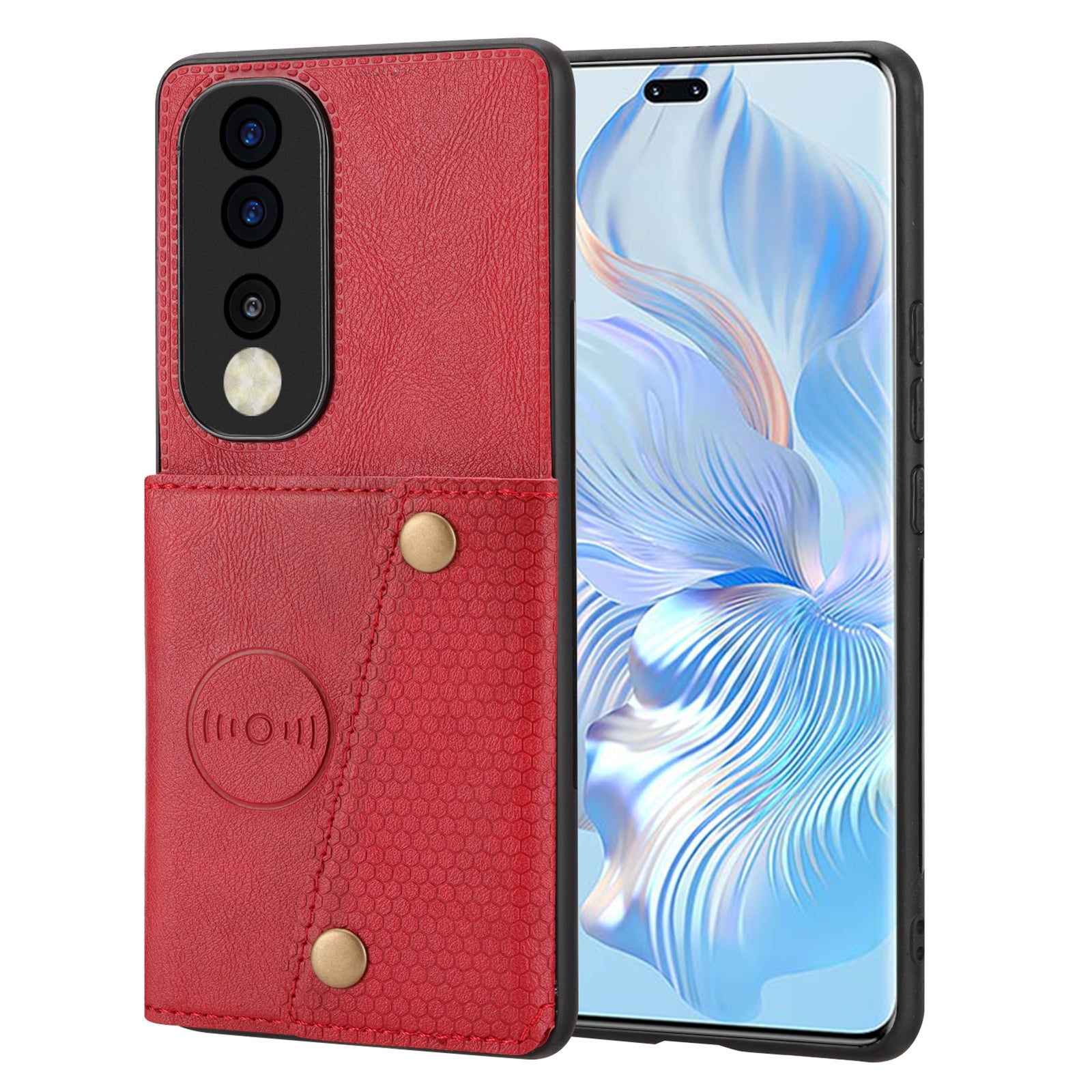 Dual Button Card Slots Kickstand Phone Case for Honor 80 Pro 5G PU Leather Coated TPU Back Cover with Built-in Metal Sheet