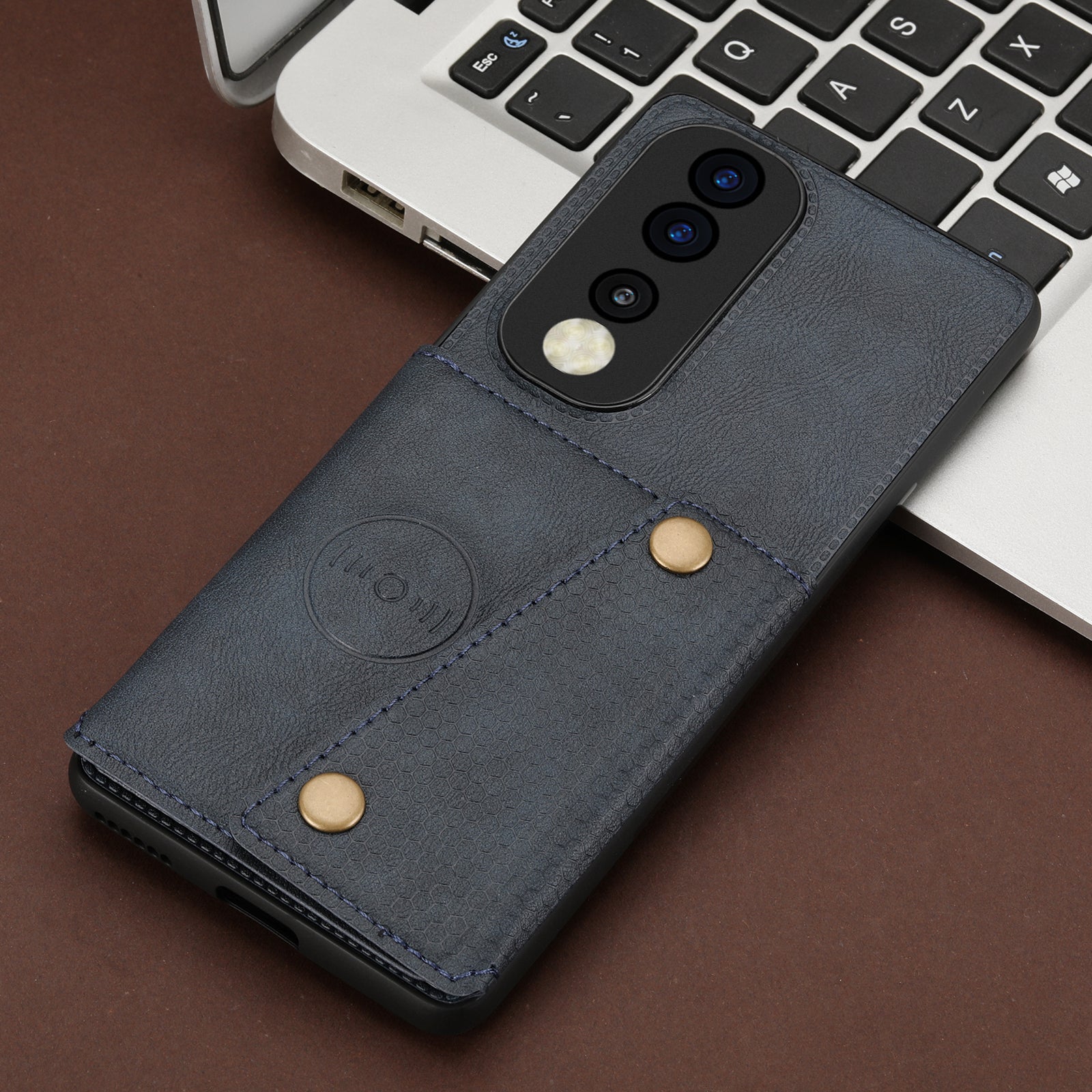 Dual Button Card Slots Kickstand Phone Case for Honor 80 Pro 5G PU Leather Coated TPU Back Cover with Built-in Metal Sheet