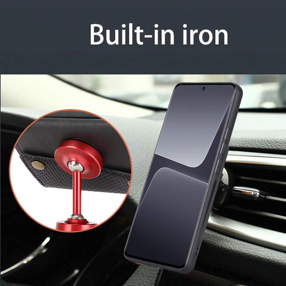 For Xiaomi 13 5G Kickstand Phone Case Dual Button Card Slots Drop-proof PU Leather Coated TPU Case with Built-in Metal Sheet