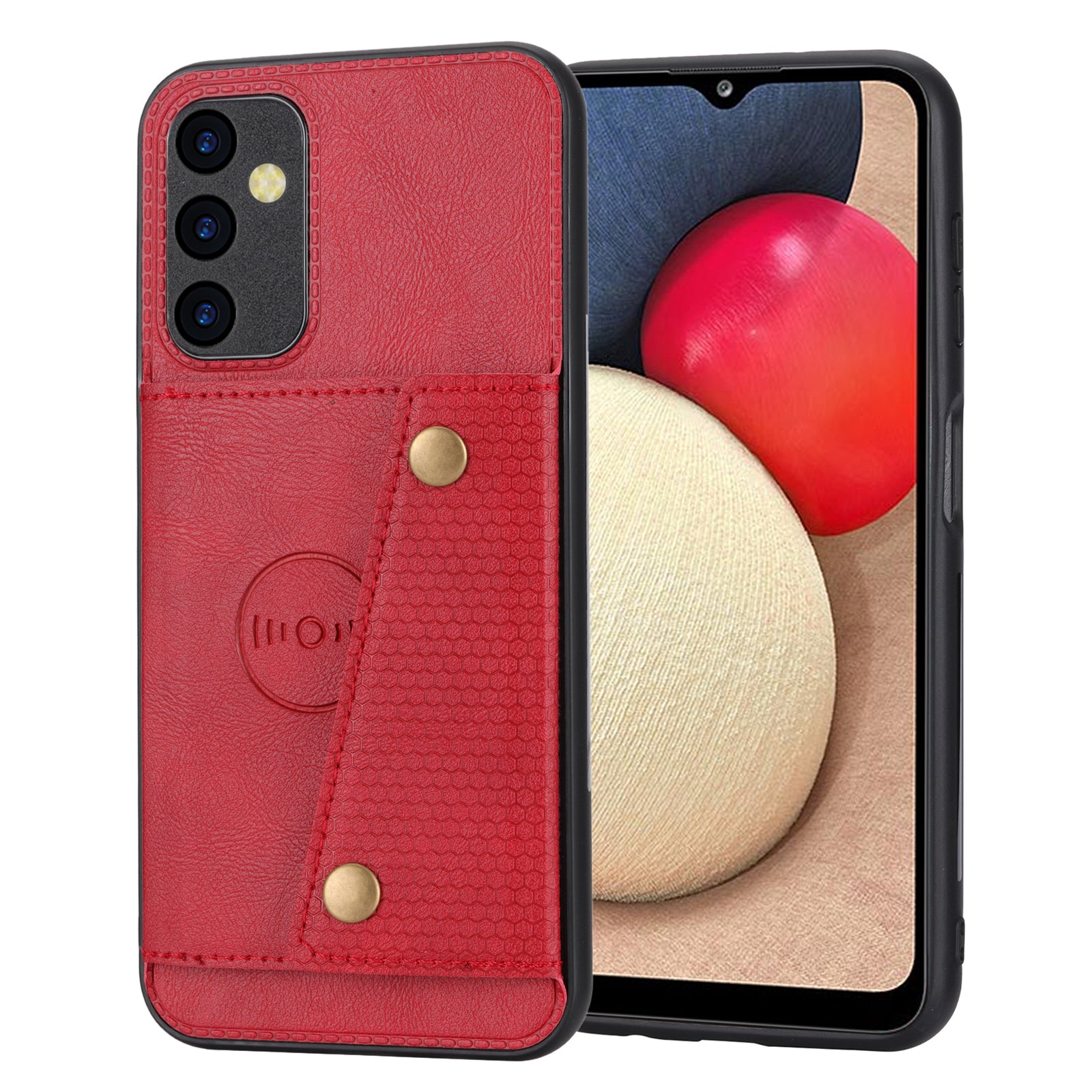 For Samsung Galaxy A14 5G Dual Button Card Slots Leather Coated TPU Case Car Mount Metal Sheet Kickstand Phone Cover