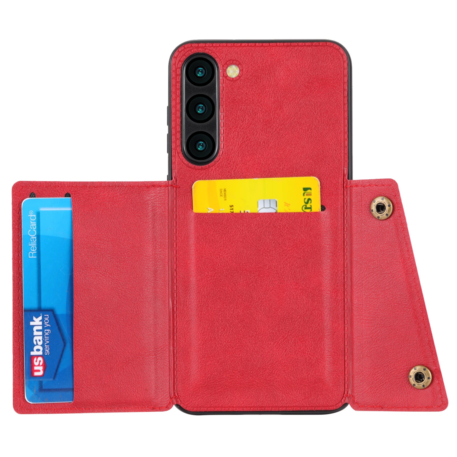 For Samsung Galaxy S23 Card Slots Kickstand PU Leather Coated TPU Back Case Phone Protective Cover with Built-in Metal Sheet