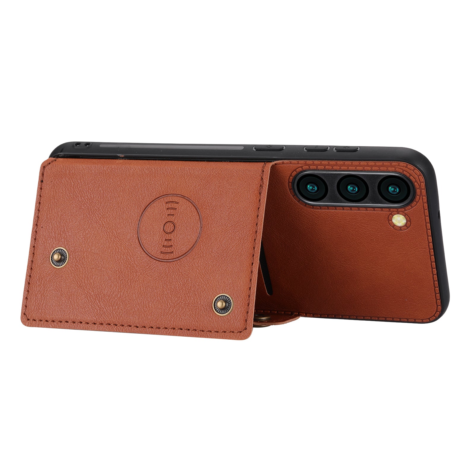 For Samsung Galaxy S23 Card Slots Kickstand PU Leather Coated TPU Back Case Phone Protective Cover with Built-in Metal Sheet