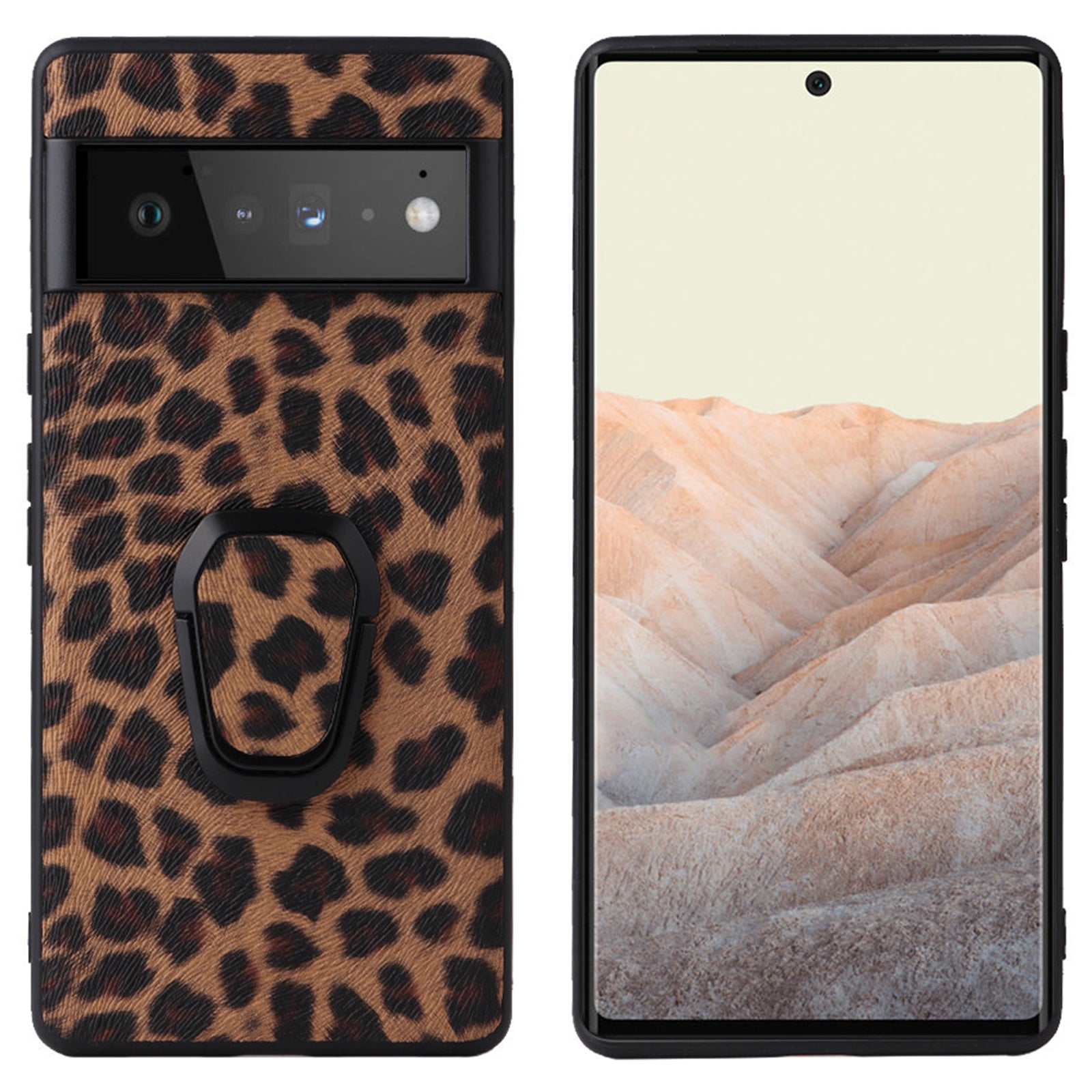 For Google Pixel 7 Pro 5G Kickstand Phone Case Textured PU Leather Coated TPU PC Anti-drop Back Cover