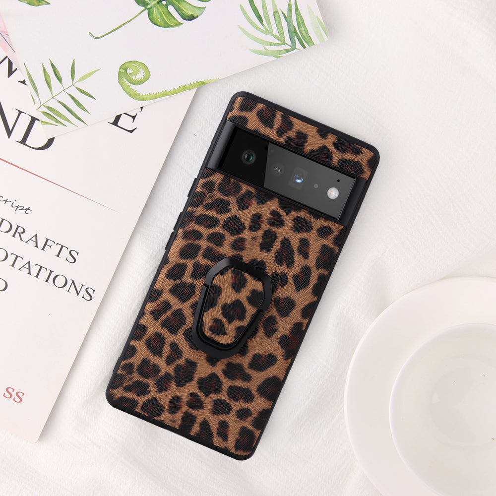 For Google Pixel 7 Pro 5G Kickstand Phone Case Textured PU Leather Coated TPU PC Anti-drop Back Cover