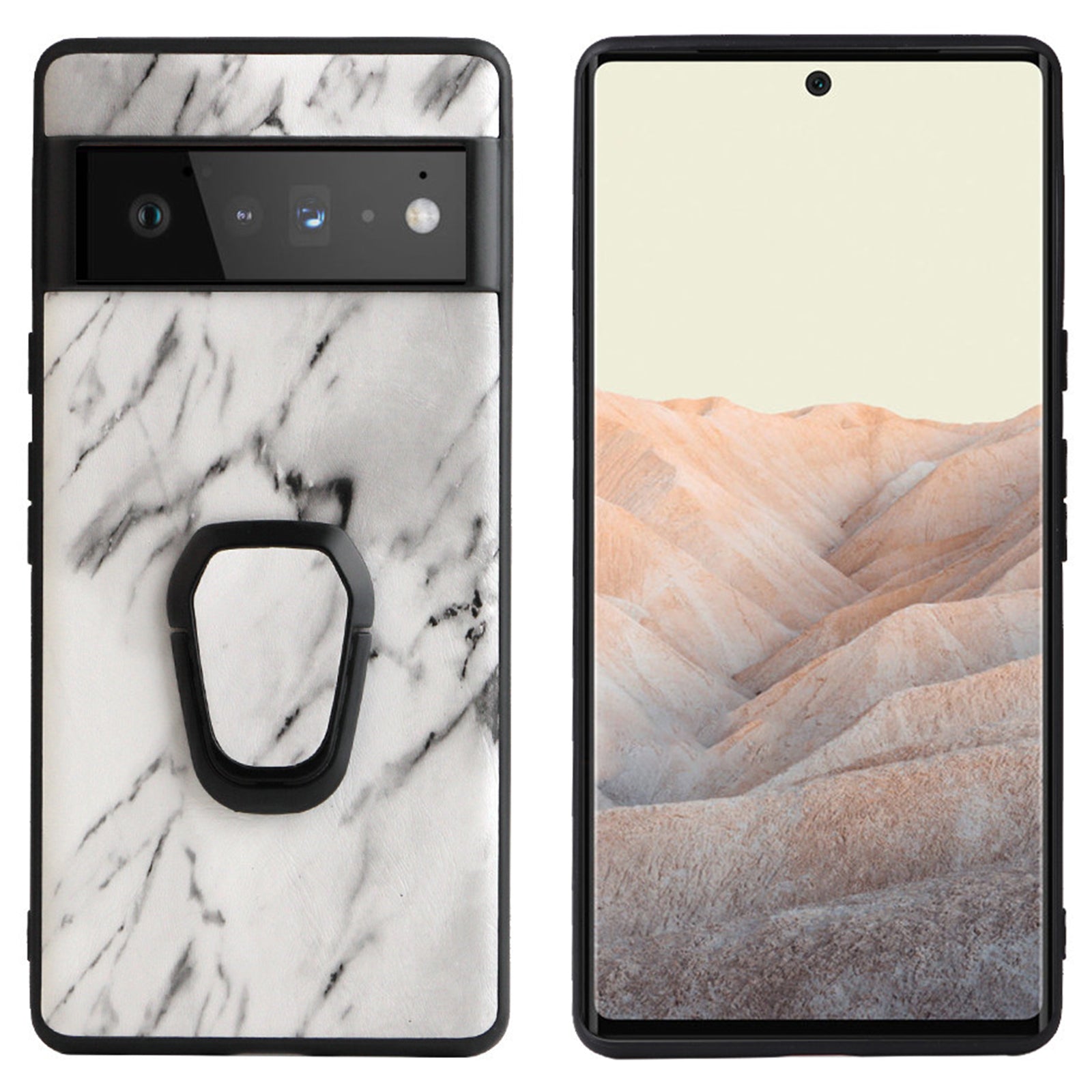For Google Pixel 7 Pro 5G Kickstand Phone Case Textured PU Leather Coated TPU PC Anti-drop Back Cover