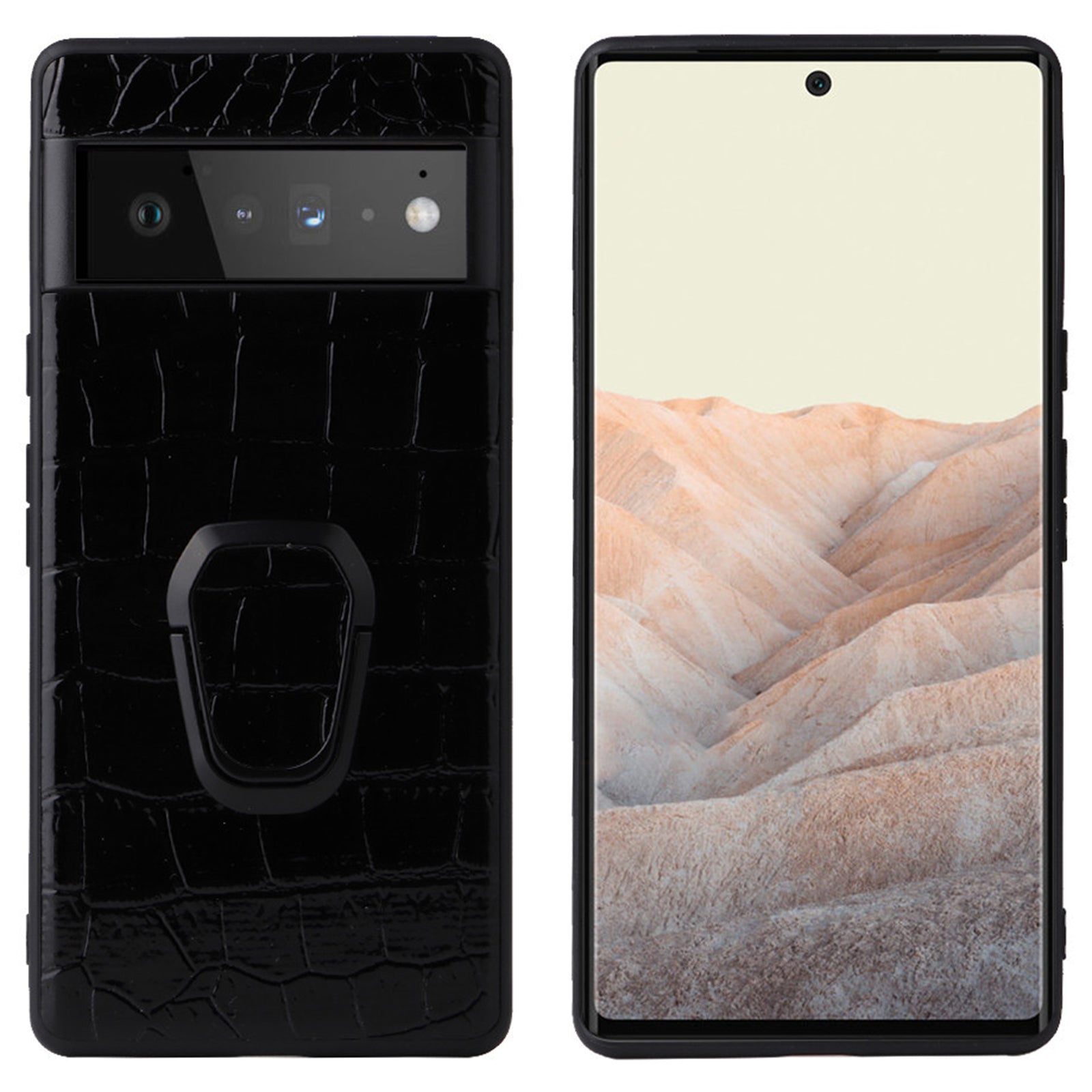 For Google Pixel 7 Pro 5G Kickstand Phone Case Textured PU Leather Coated TPU PC Anti-drop Back Cover