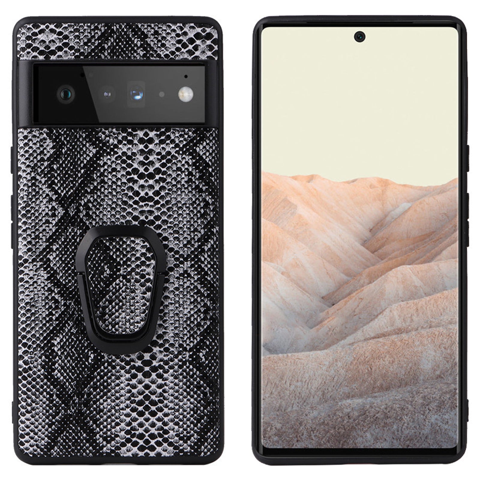 For Google Pixel 7 Pro 5G Kickstand Phone Case Textured PU Leather Coated TPU PC Anti-drop Back Cover