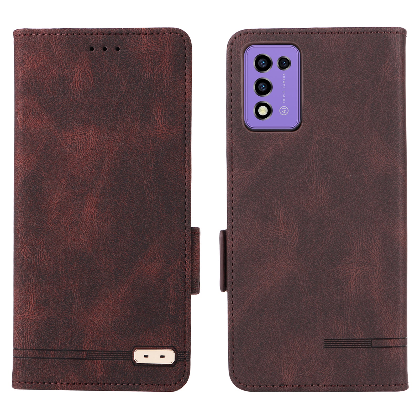 Til ZTE Libero 5G III Hardware Decor Dobbelt magnetisk lås Anti-fald telefoncover Pungholder Anti-ridse PU læder telefontaske